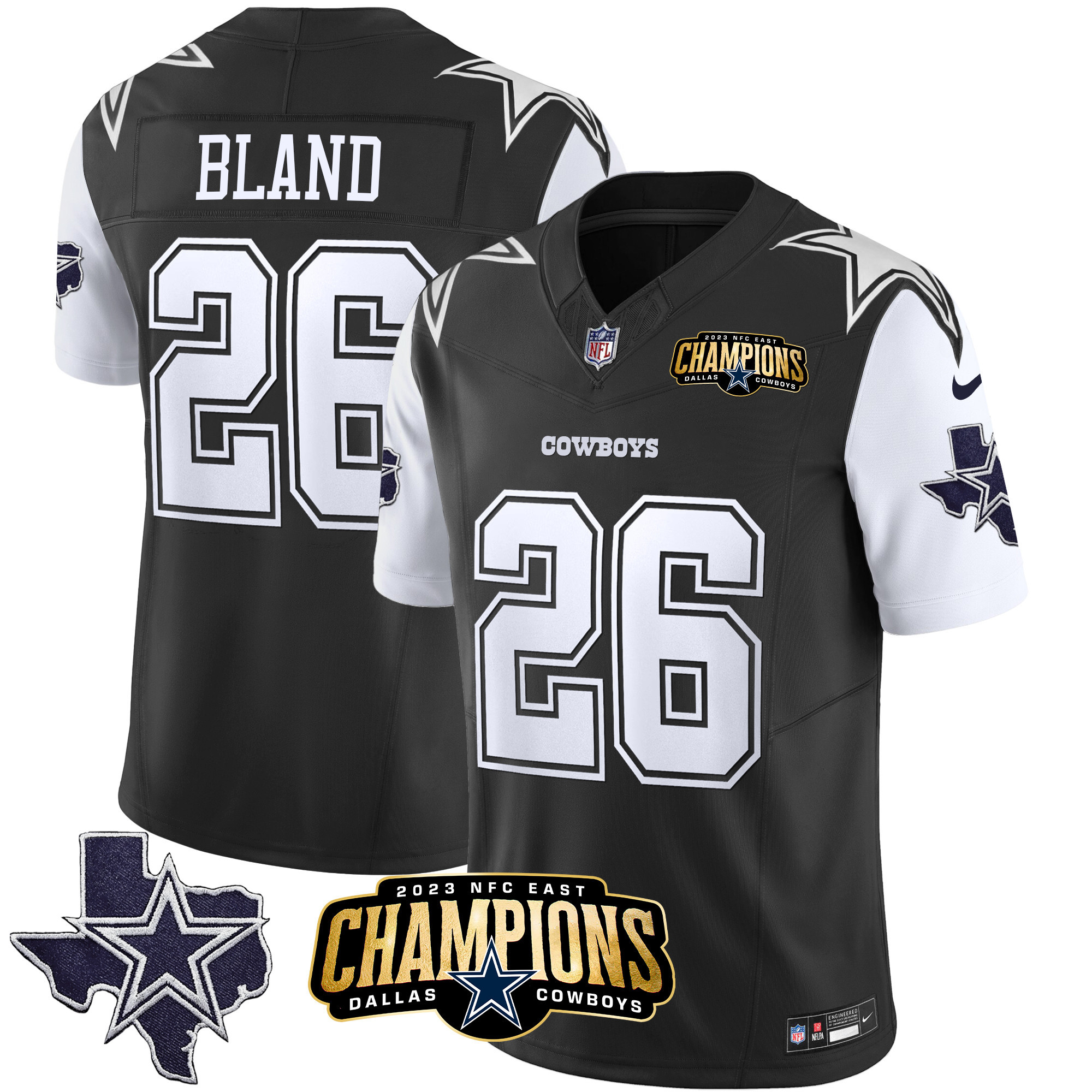 DaRon Bland Men's Dallas Cowboys 2023 NFC East Champions Patch Vapor Black Jersey - All Stitched 
