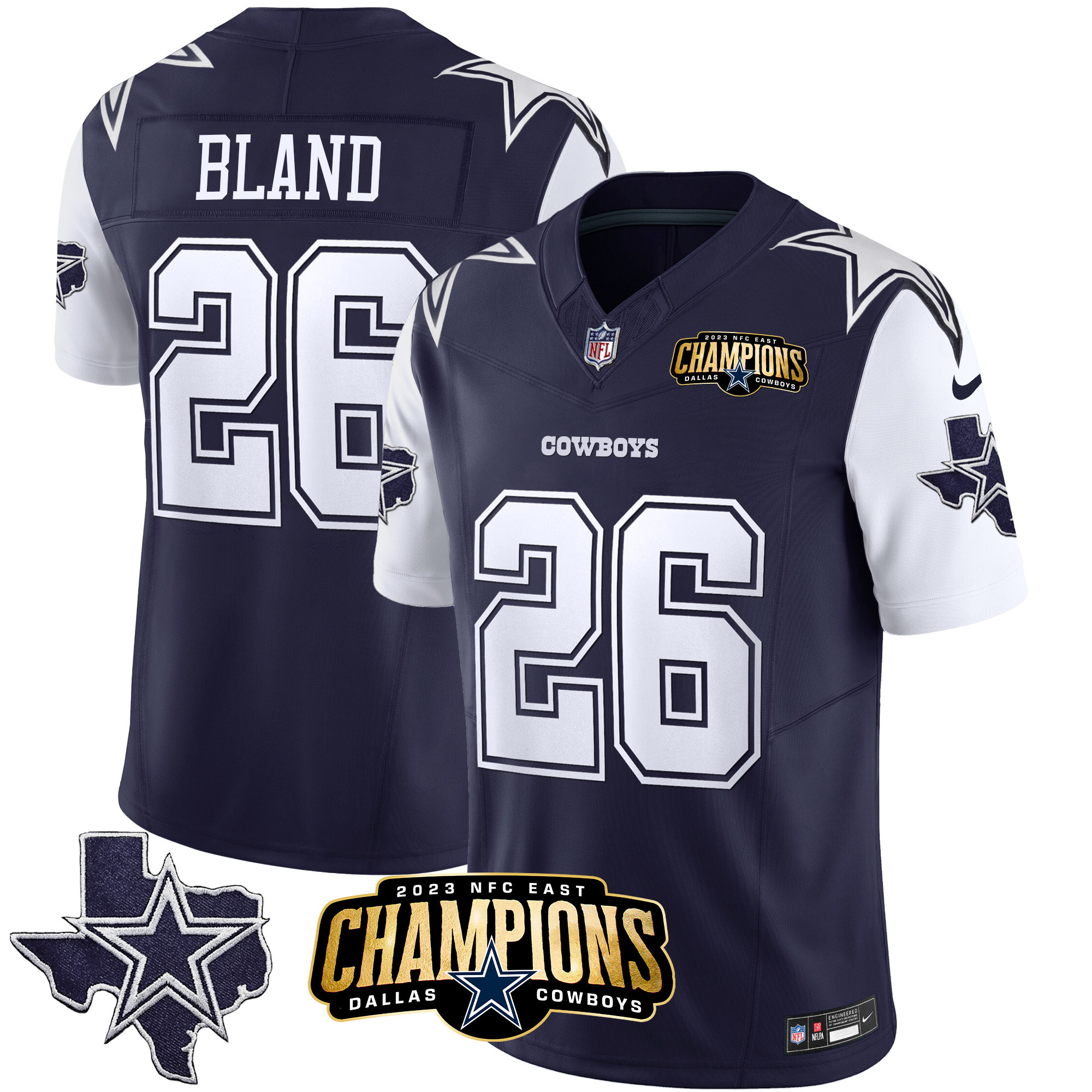 DaRon Bland Men's Dallas Cowboys 2023 NFC East Champions Patch Vapor Navy Jersey - All Stitched 