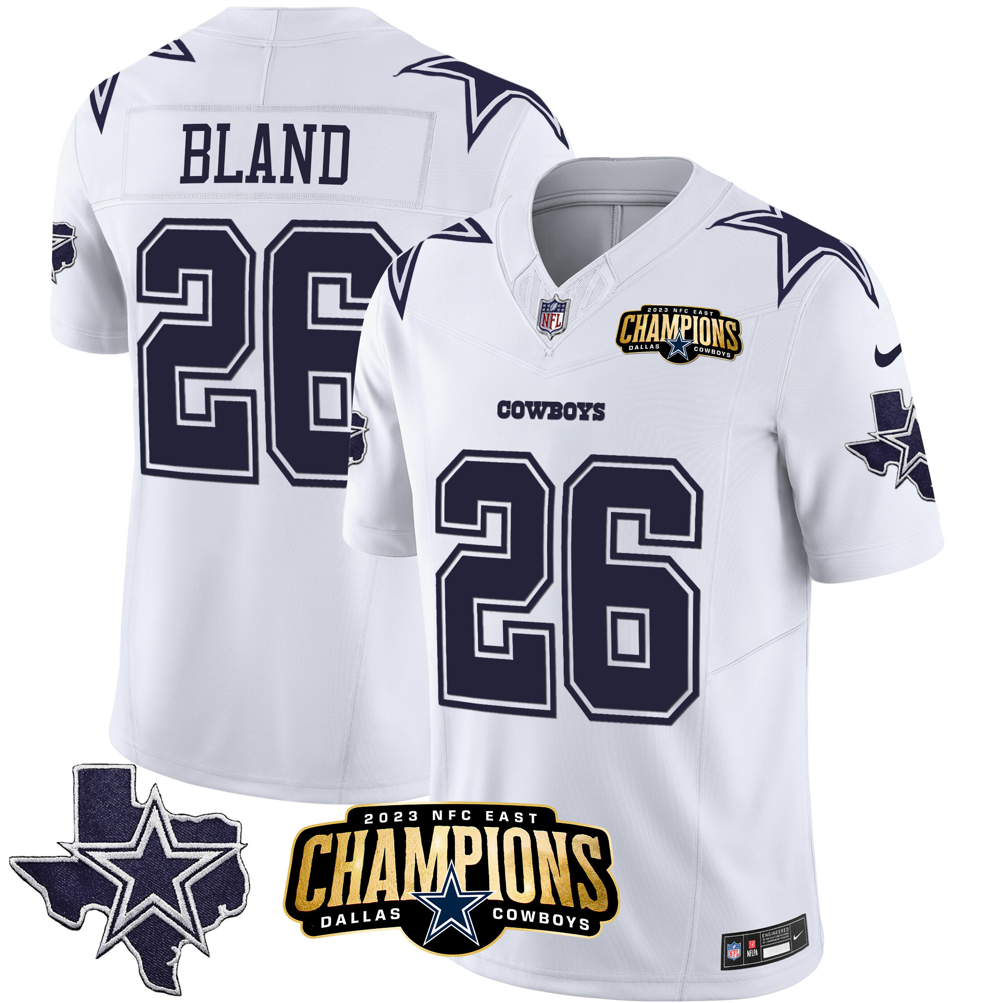DaRon Bland Men's Dallas Cowboys 2023 NFC East Champions Patch Vapor White Jersey - All Stitched 