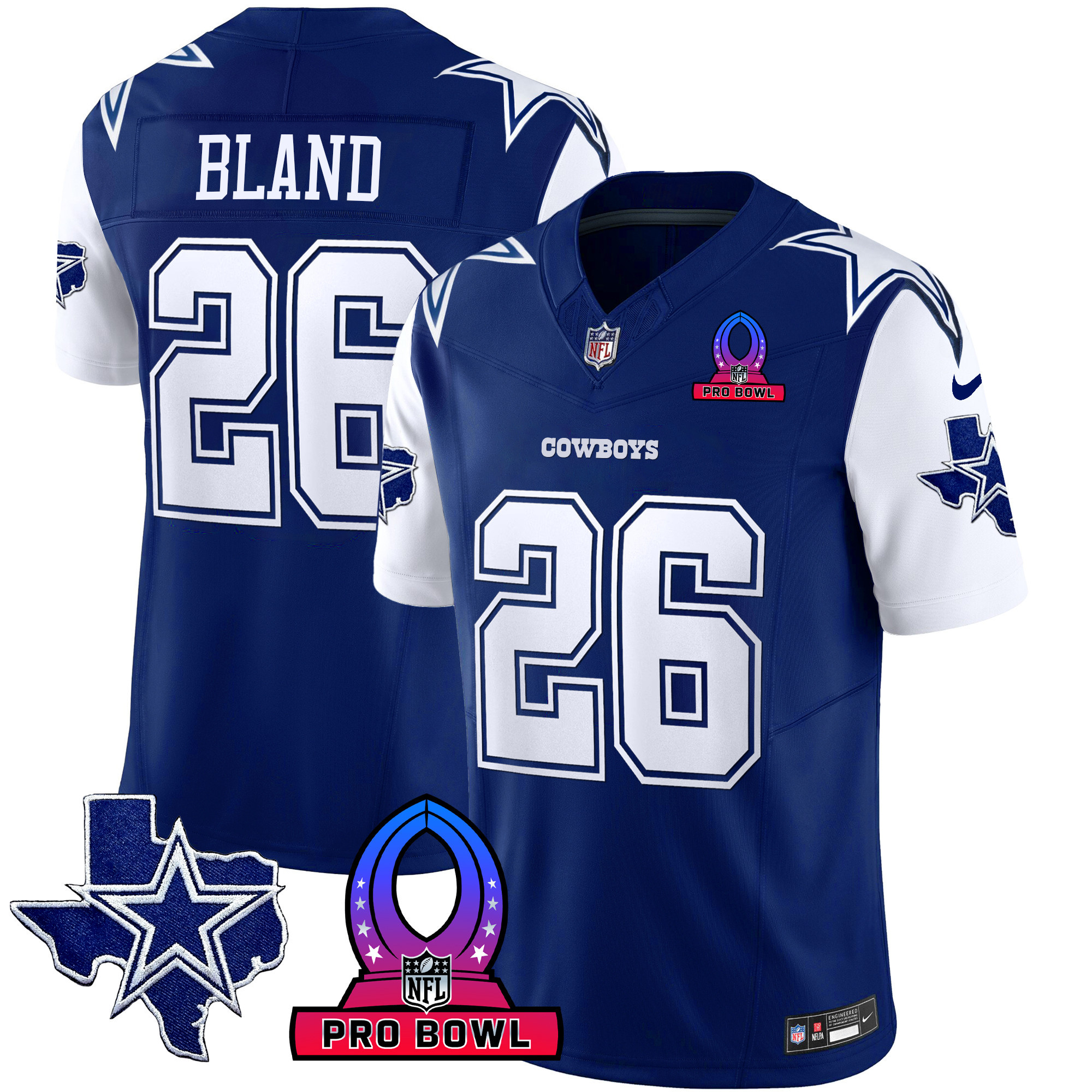 DaRon Bland Men's Dallas Cowboys 2024 Pro Bowl Patch Vapor Royal Jersey - All Stitched 