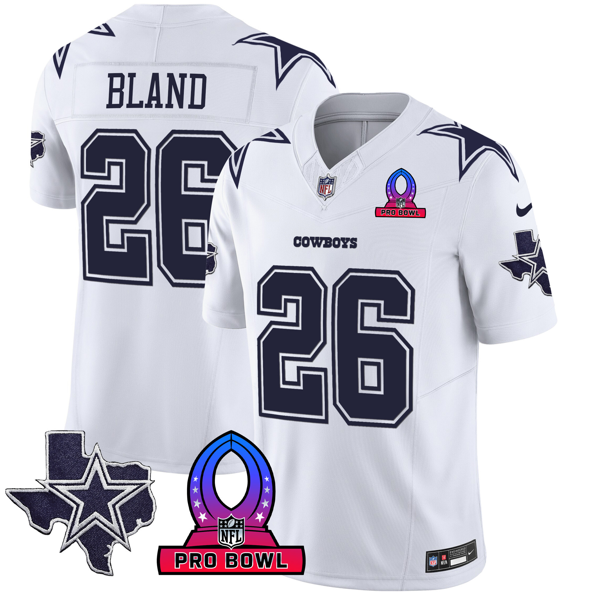 DaRon Bland Men's Dallas Cowboys 2024 Pro Bowl Patch Vapor White Jersey - All Stitched 