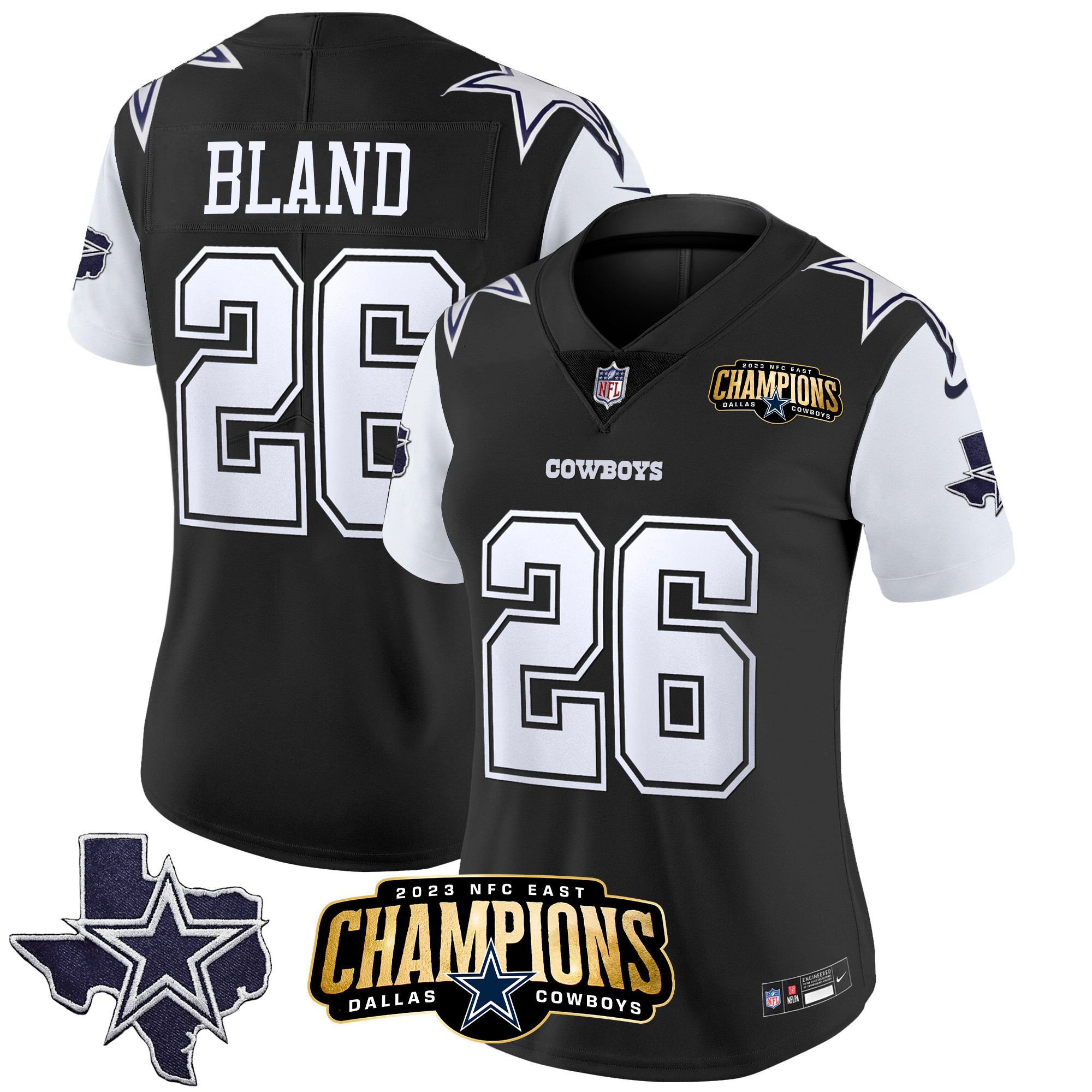DaRon Bland Women's Dallas Cowboys 2023 NFC East Champions Patch Vapor Black Jersey - All Stitched 