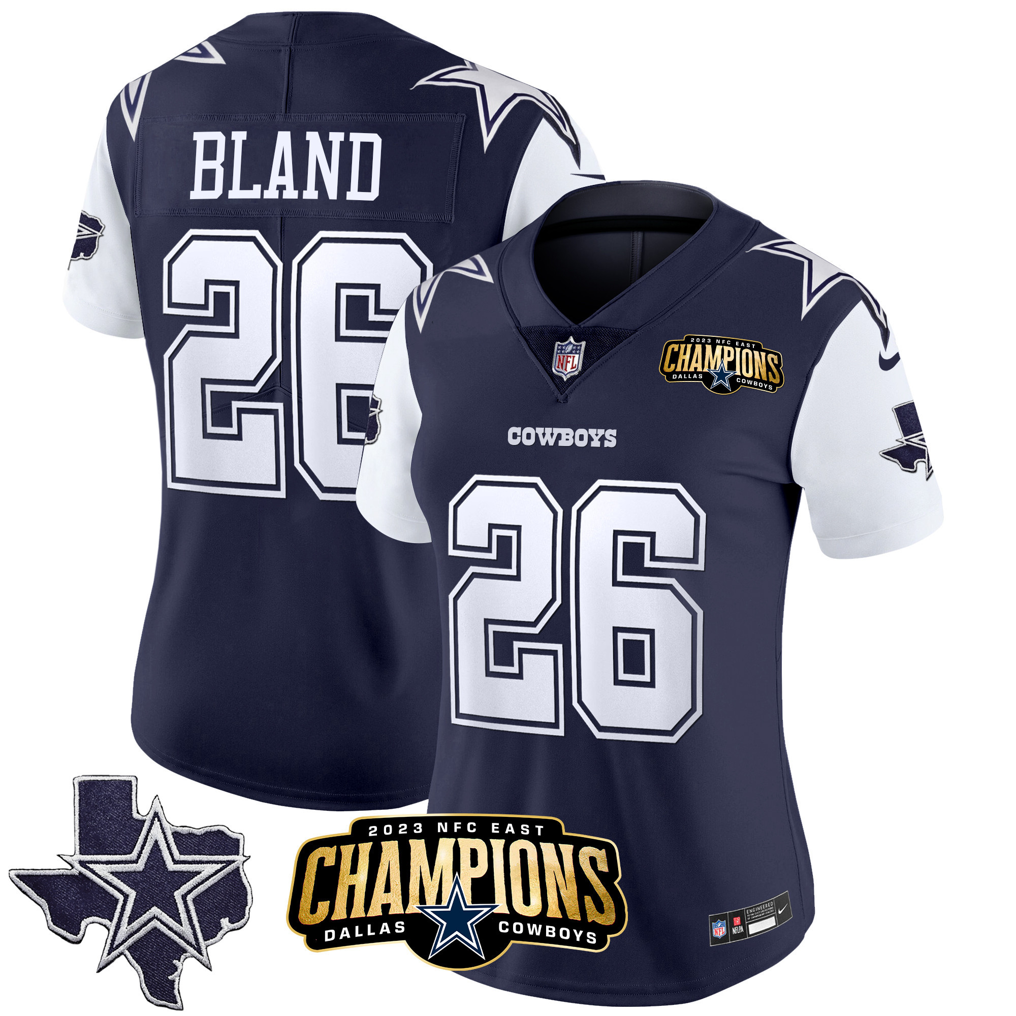 DaRon Bland Women's Dallas Cowboys 2023 NFC East Champions Patch Vapor Navy Jersey - All Stitched 