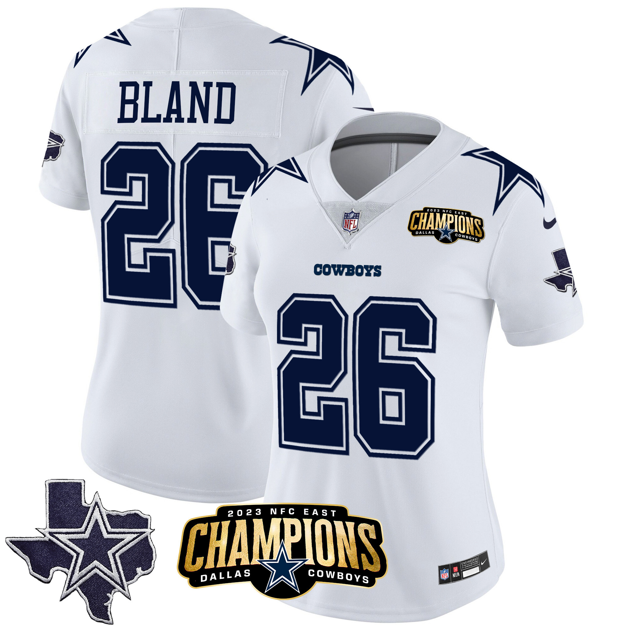 DaRon Bland Women's Dallas Cowboys 2023 NFC East Champions Patch Vapor White Jersey - All Stitched 