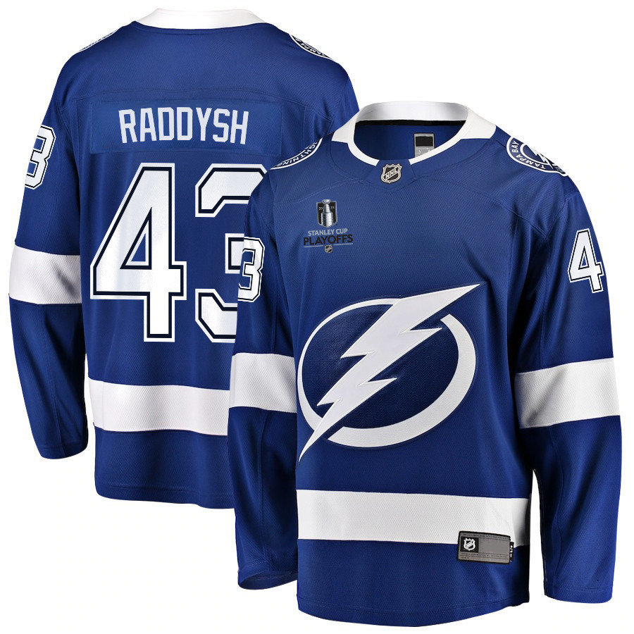 Darren Raddysh 43 Tampa Bay Lightning Stanley Cup 2023 Playoffs Patch Home Breakaway Men Stitched Jersey – Blue