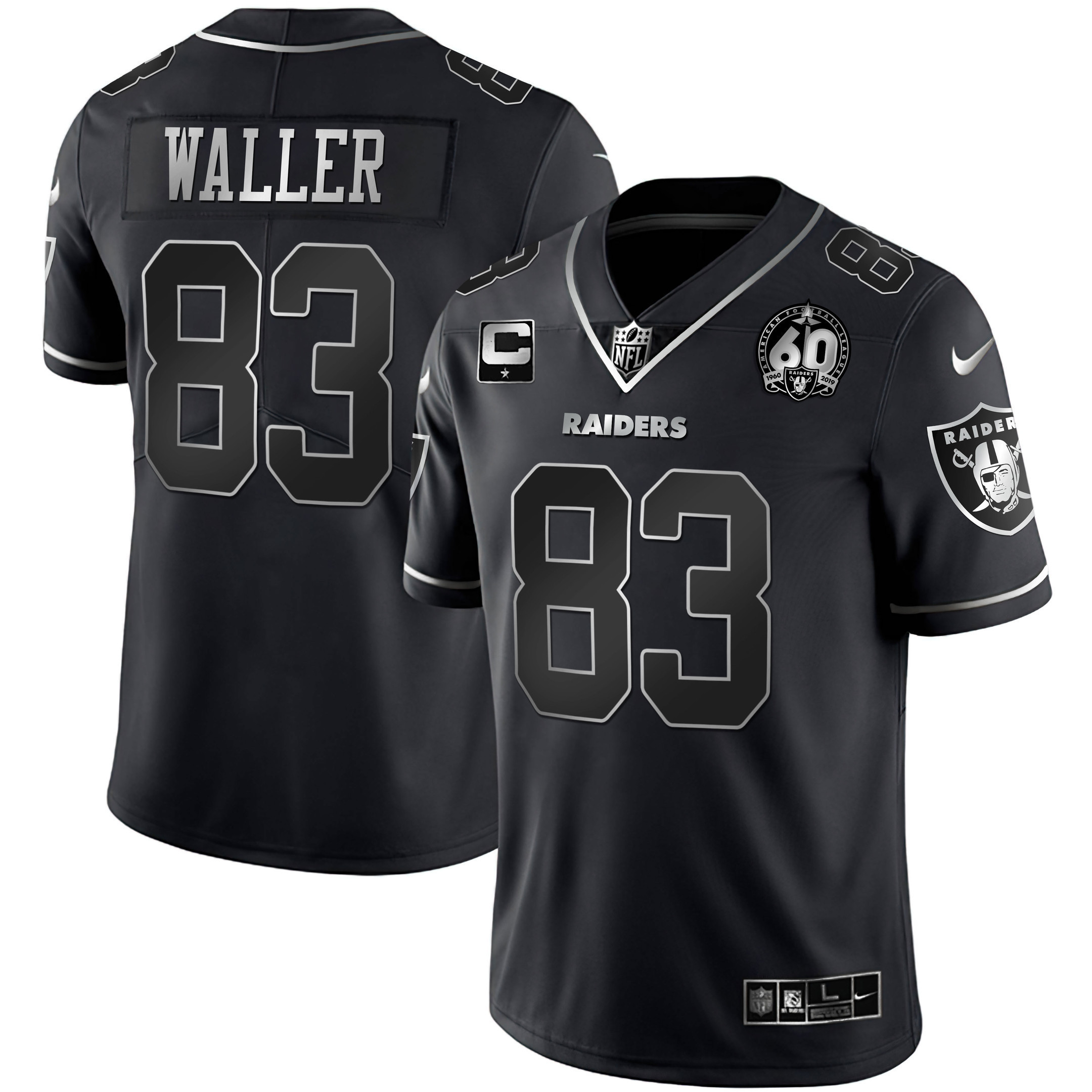 Darren Waller Men's Las Vegas Raiders 60th Season Patch Gold & Split Black Silver Jersey - All Stitched 