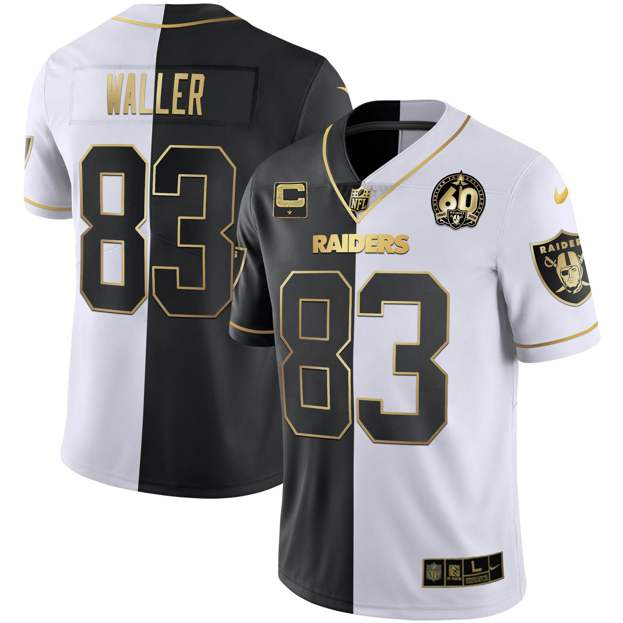Darren Waller Men's Las Vegas Raiders 60th Season Patch Gold & Split Split Gold Jersey - All Stitched 