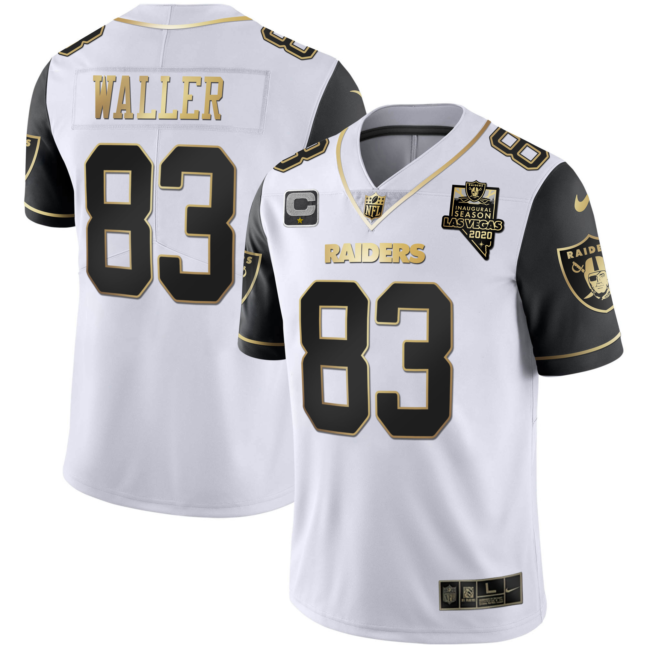 Darren Waller Men's Las Vegas Raiders Alternate Vapor Black Gold & Black Inverted Limited Inaugural Season Patch Black Sleeves Jersey - All Stitched 