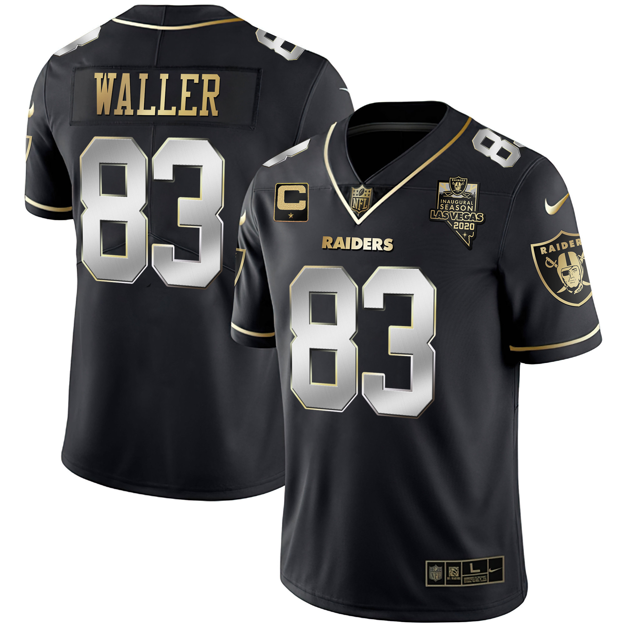 Darren Waller Men's Las Vegas Raiders Inaugural Season Patch Gold & Split Black Limited Jersey - All Stitched 
