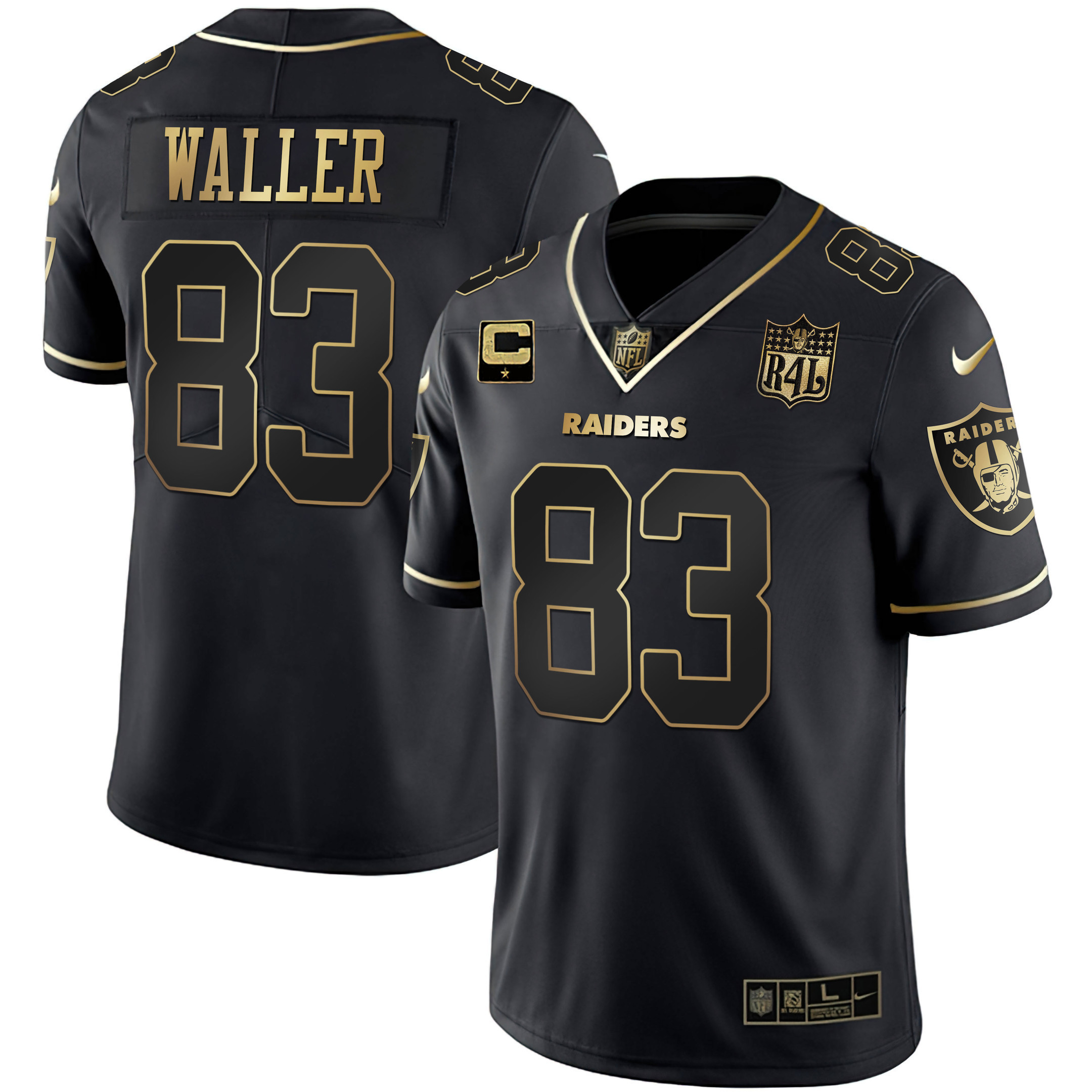 Darren Waller Men's Las Vegas Raiders Raider4Life Patch White Gold and Black Gold Black Gold Jersey - All Stitched 