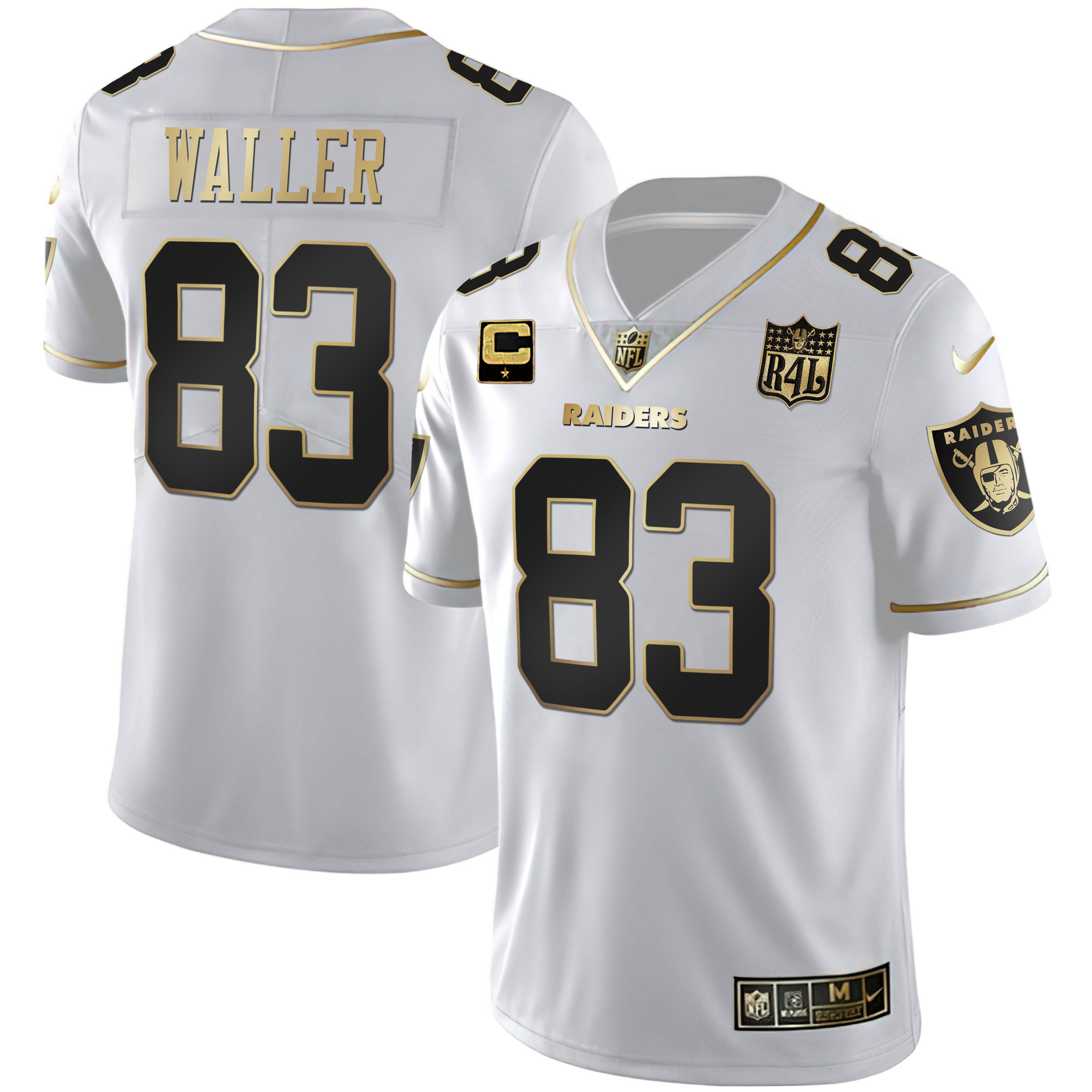 Darren Waller Men's Las Vegas Raiders Raider4Life Patch White Gold and Black Gold White Gold Jersey - All Stitched 