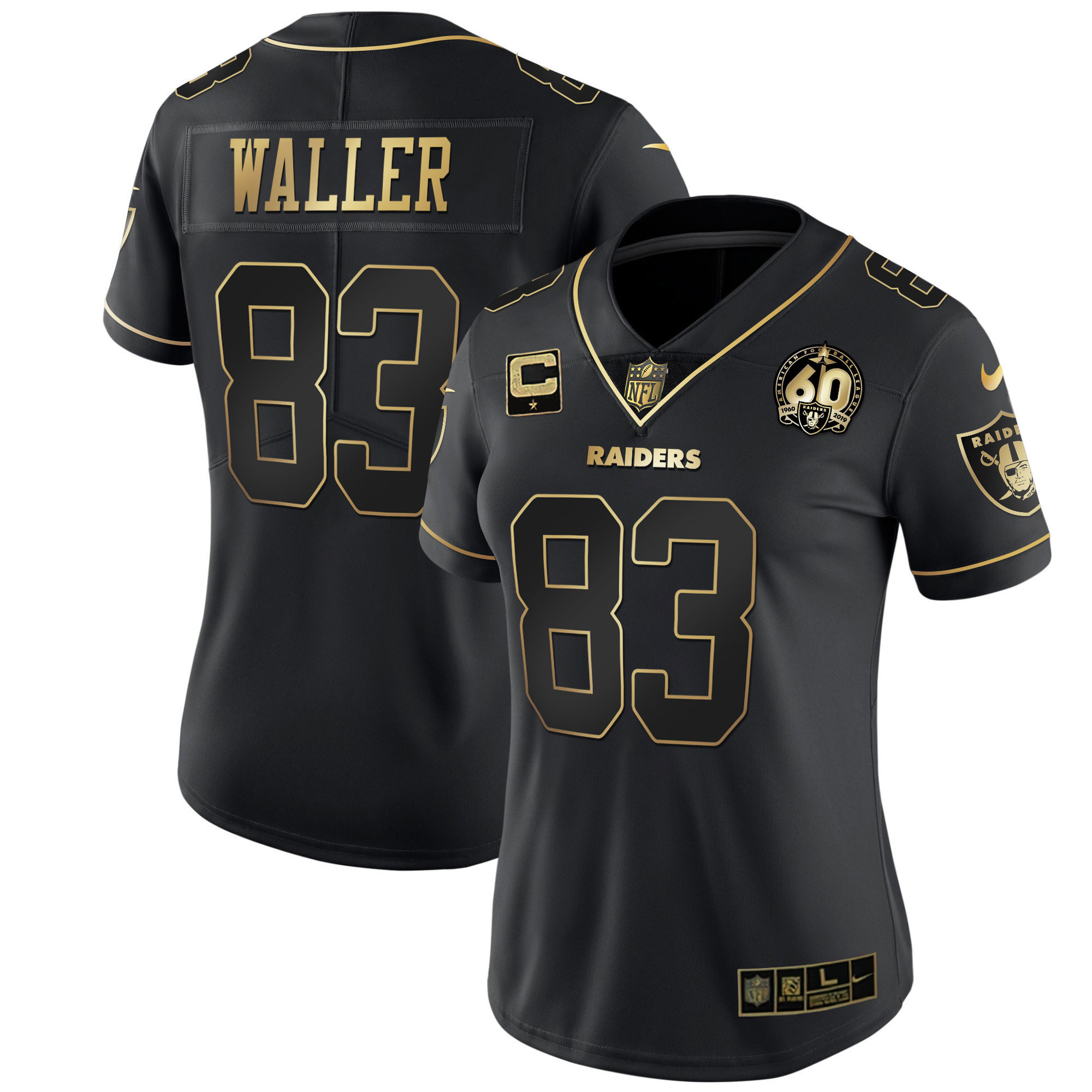 Darren Waller Women's Las Vegas Raiders 60th Season Patch Gold & Split Black Gold Jersey - All Stitched 