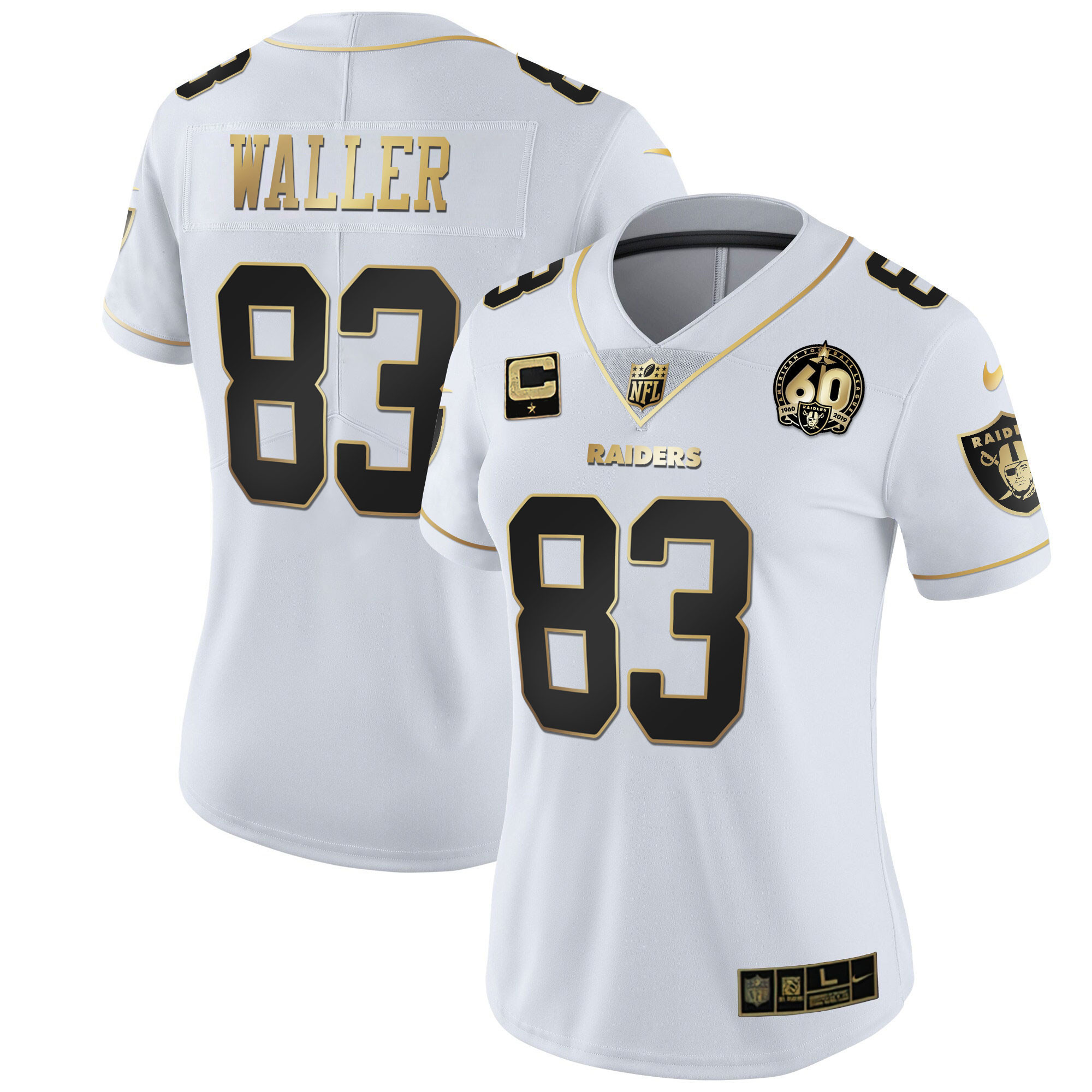 Darren Waller Women's Las Vegas Raiders 60th Season Patch Gold & Split White Gold Jersey - All Stitched 