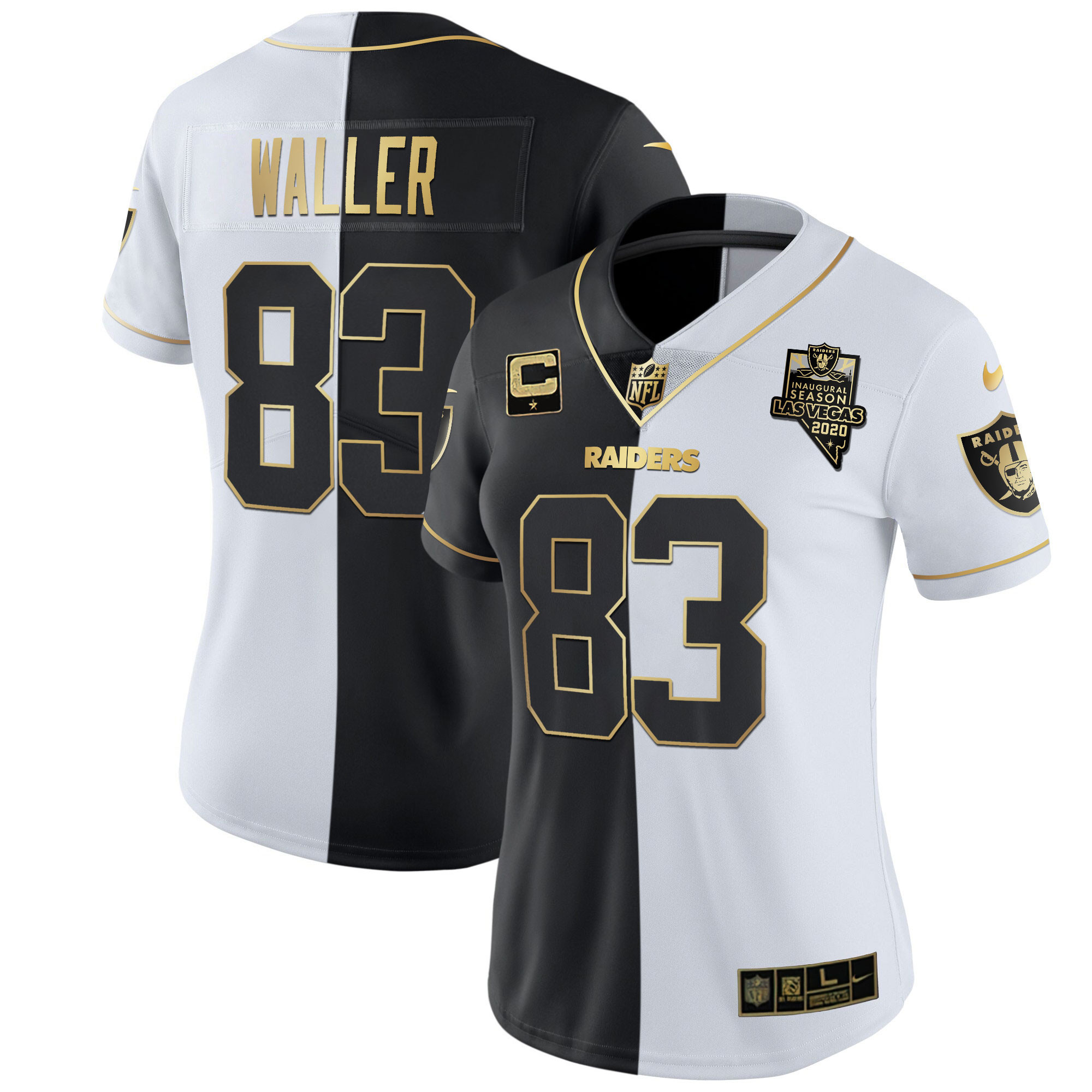 Darren Waller Women's Las Vegas Raiders Inaugural Season Patch Gold & Split Split Gold Jersey - All Stitched 