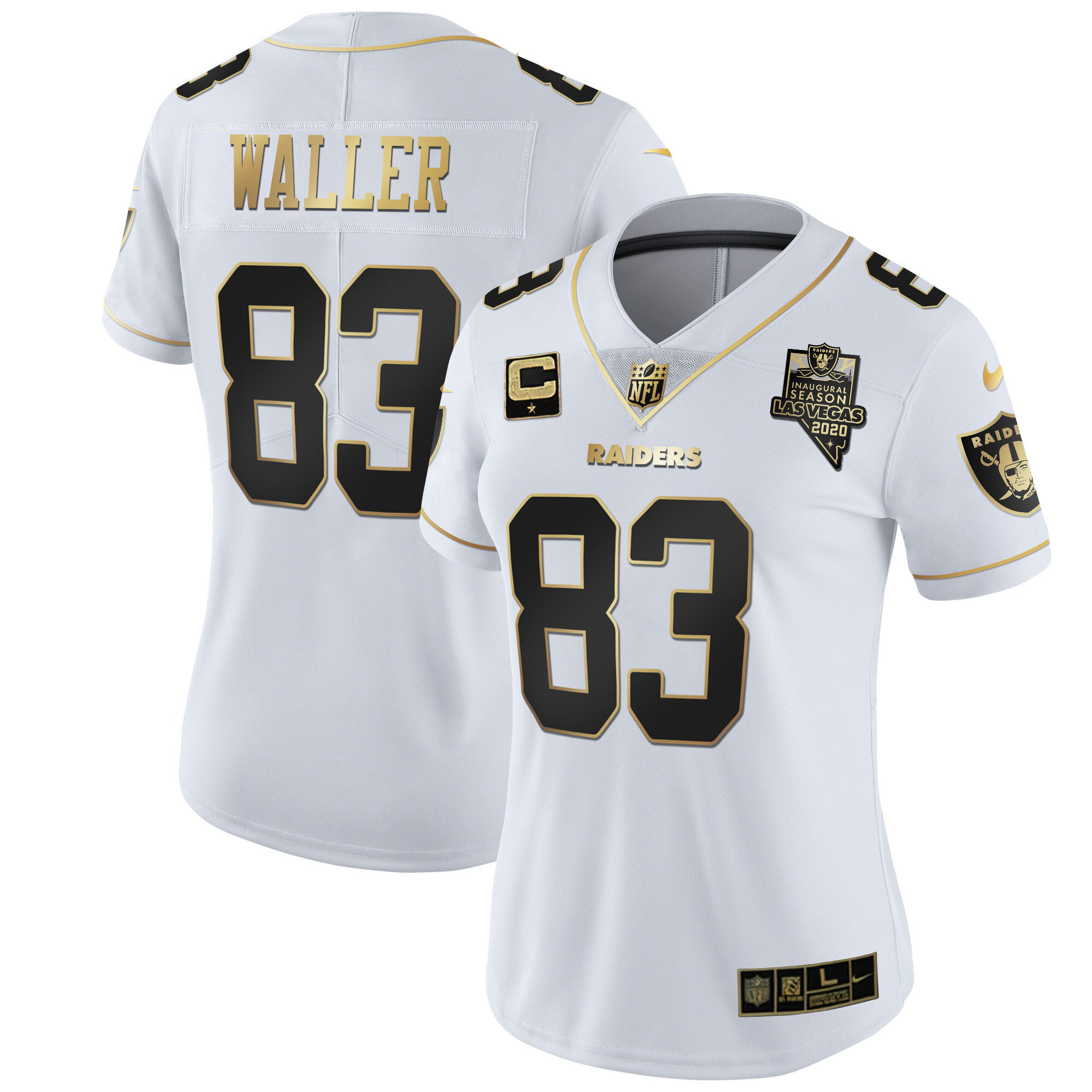 Darren Waller Women's Las Vegas Raiders Inaugural Season Patch Gold & Split White Gold Jersey - All Stitched 