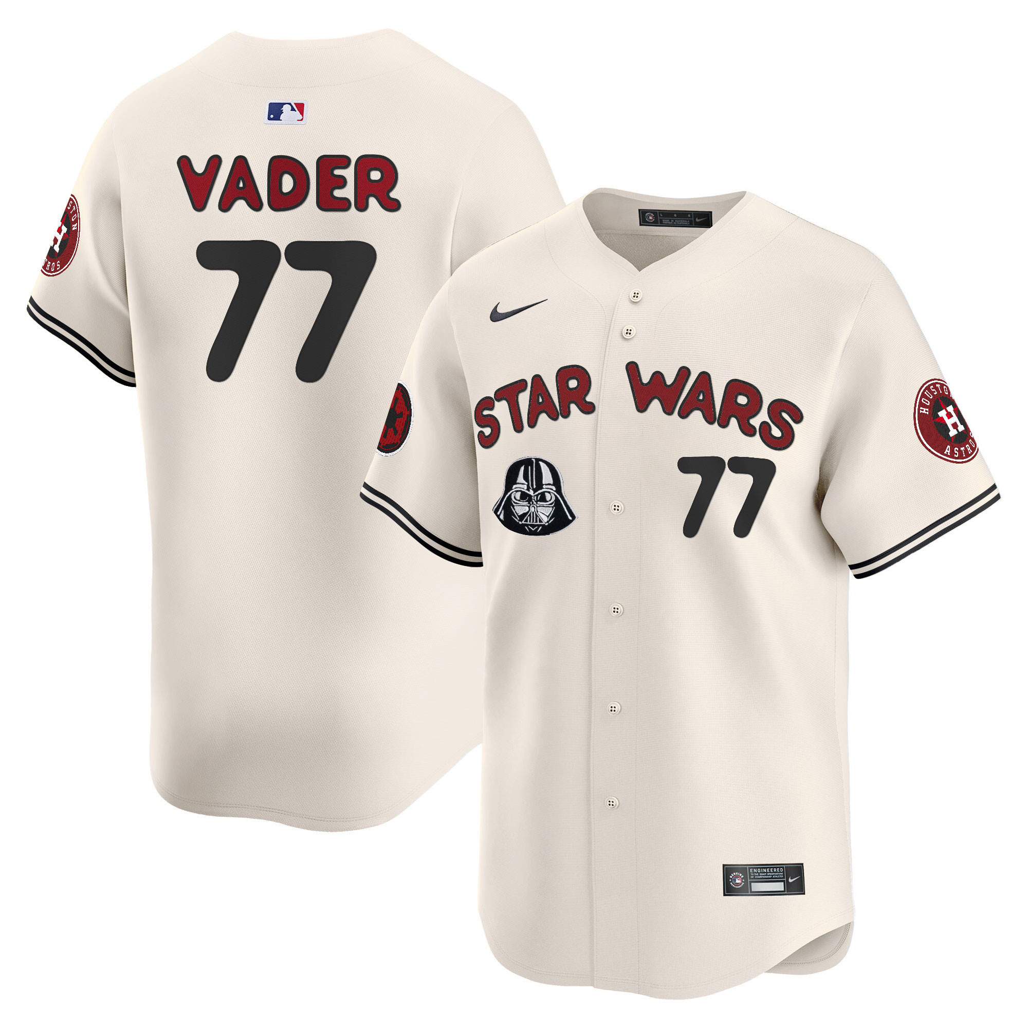 Darth Vader Men's Houston Astros SW Vapor Premier Limited Cream Jersey - All Stitched