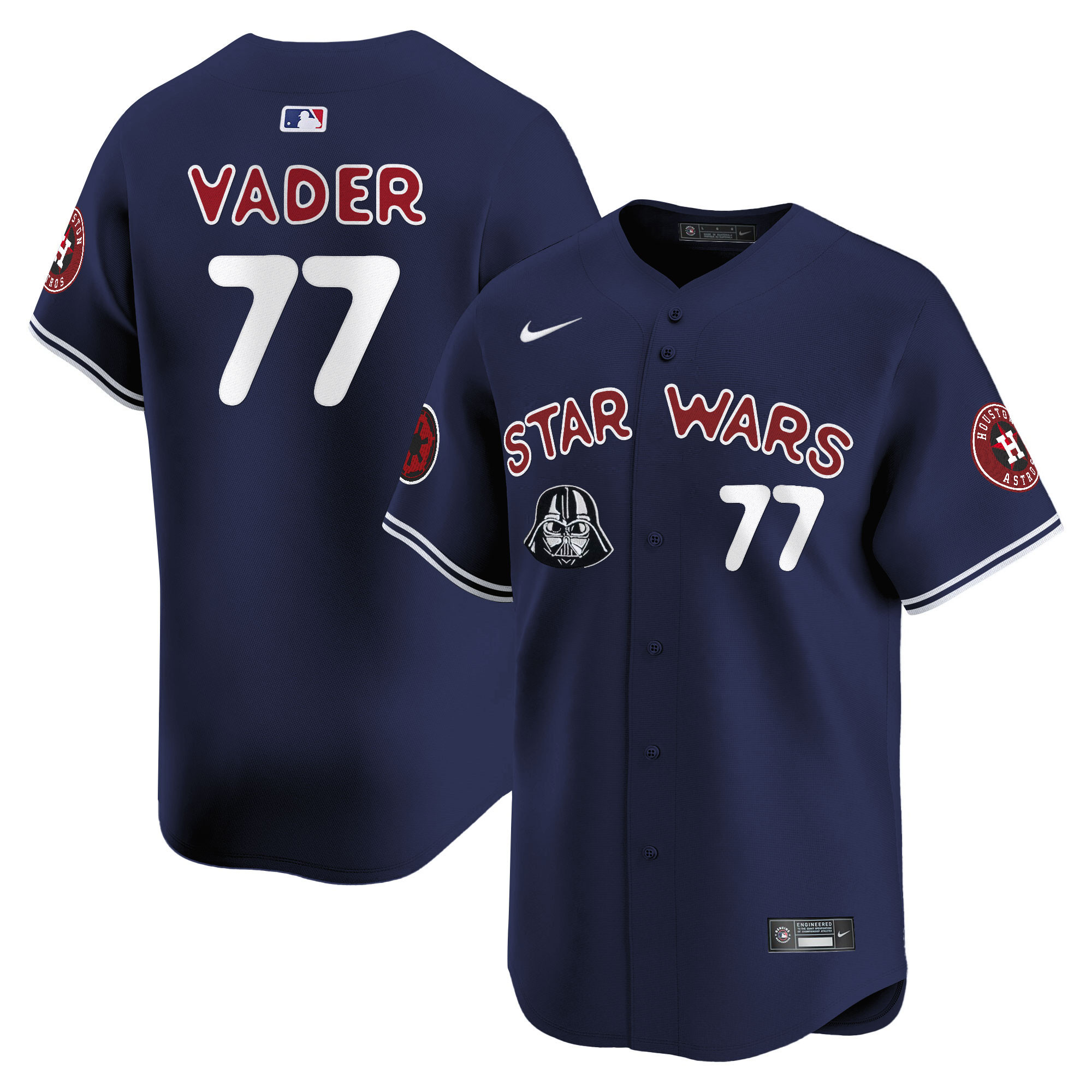 Darth Vader Men's Houston Astros SW Vapor Premier Limited Navy Jersey - All Stitched