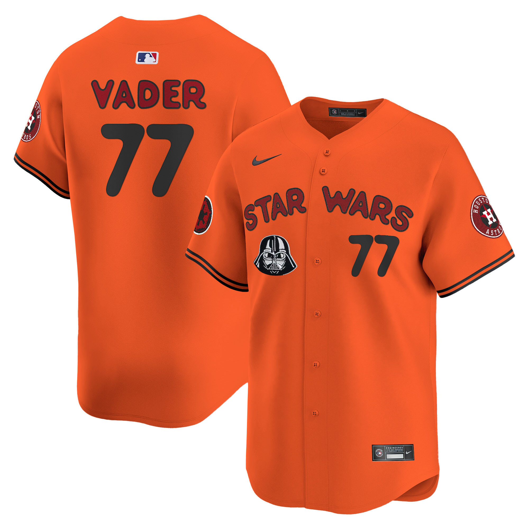 Darth Vader Men's Houston Astros SW Vapor Premier Limited Orange Jersey - All Stitched