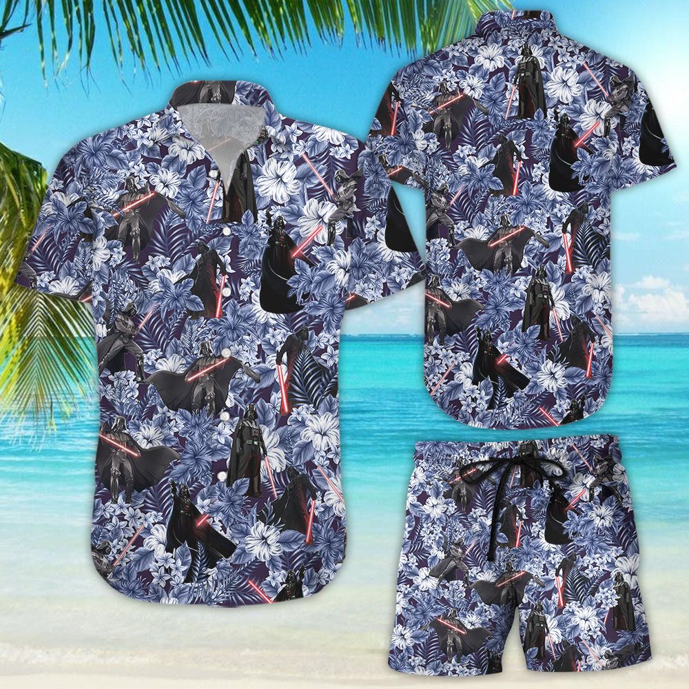 Darth Vader with Lightsaber Star Wars Floral Hawaiian Shirt