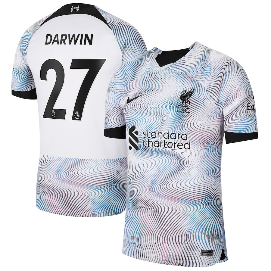 Darwin Núñez 27 Liverpool 2022/23 Away Breathe Stadium Player Soccer Jersey – White
