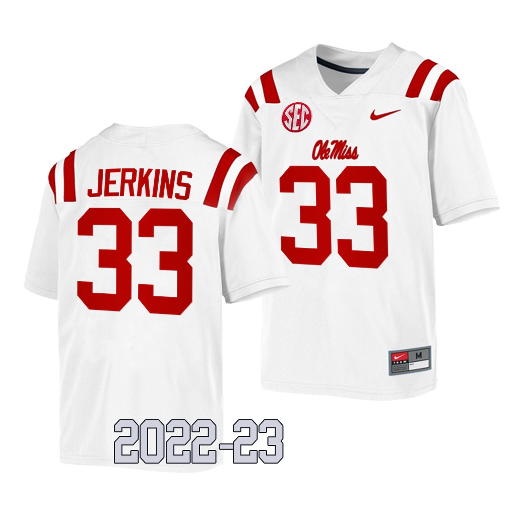 Dashaun Jerkins Ole Miss Rebels College  White Men Game 33 Jersey 2022-23