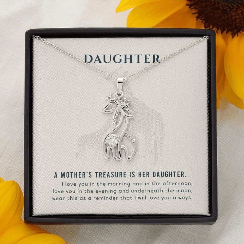 Daughter A Mother’s Treasure Giraffe Necklace Daughter Gift, Gift for Daughter, Giraffe Pendant, giraffe gift, Gift From Mom