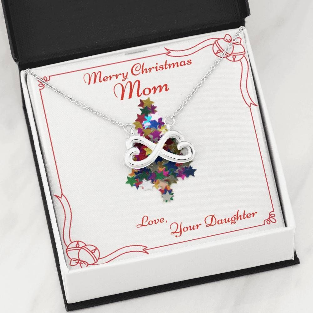Daughter Gift For Mom Colorful Christmas Tree 14K White Gold Infinity Heart Necklace