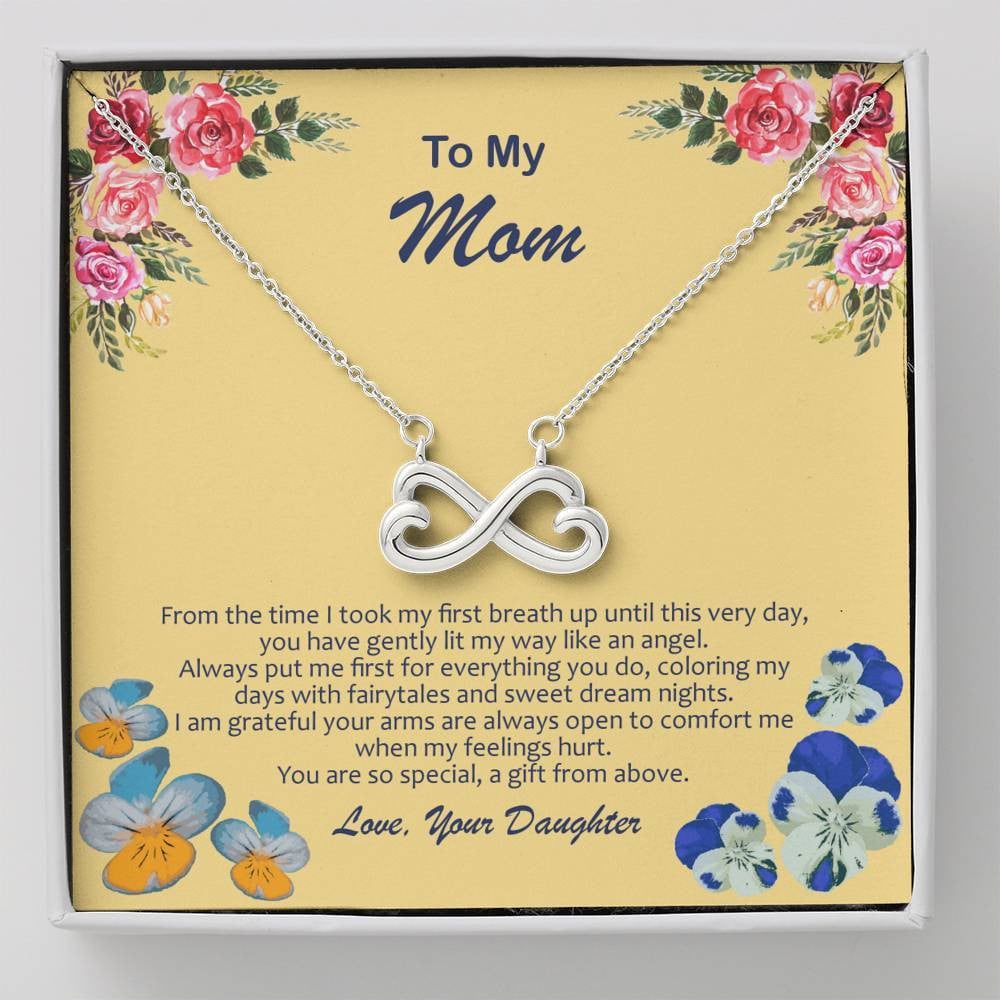Daughter Gift For Mom Infinity Heart Necklace My Mom Is My Angel Card