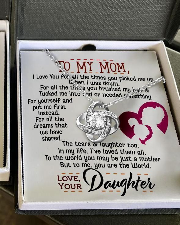 Daughter Gift For Mom Love Knot Necklace You Are The World