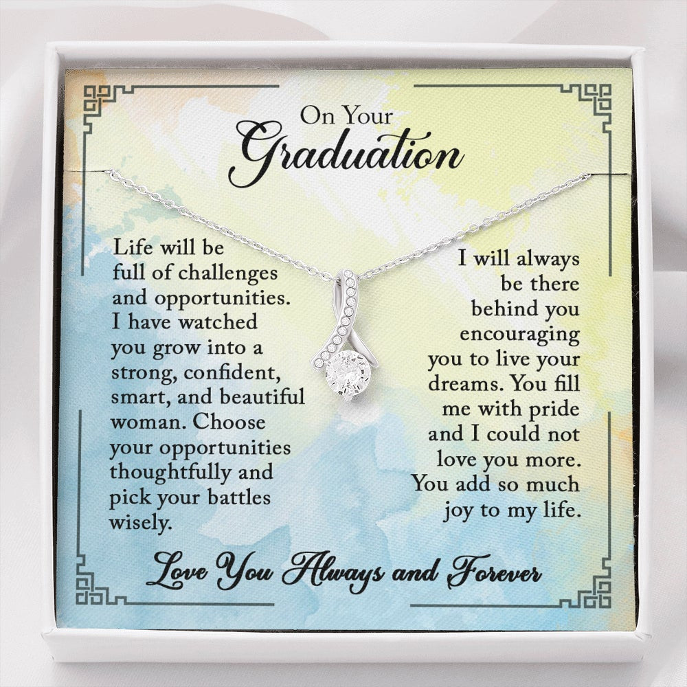 Daughter Graduation Alluring Beauty Necklace, White Gold and Gemstones