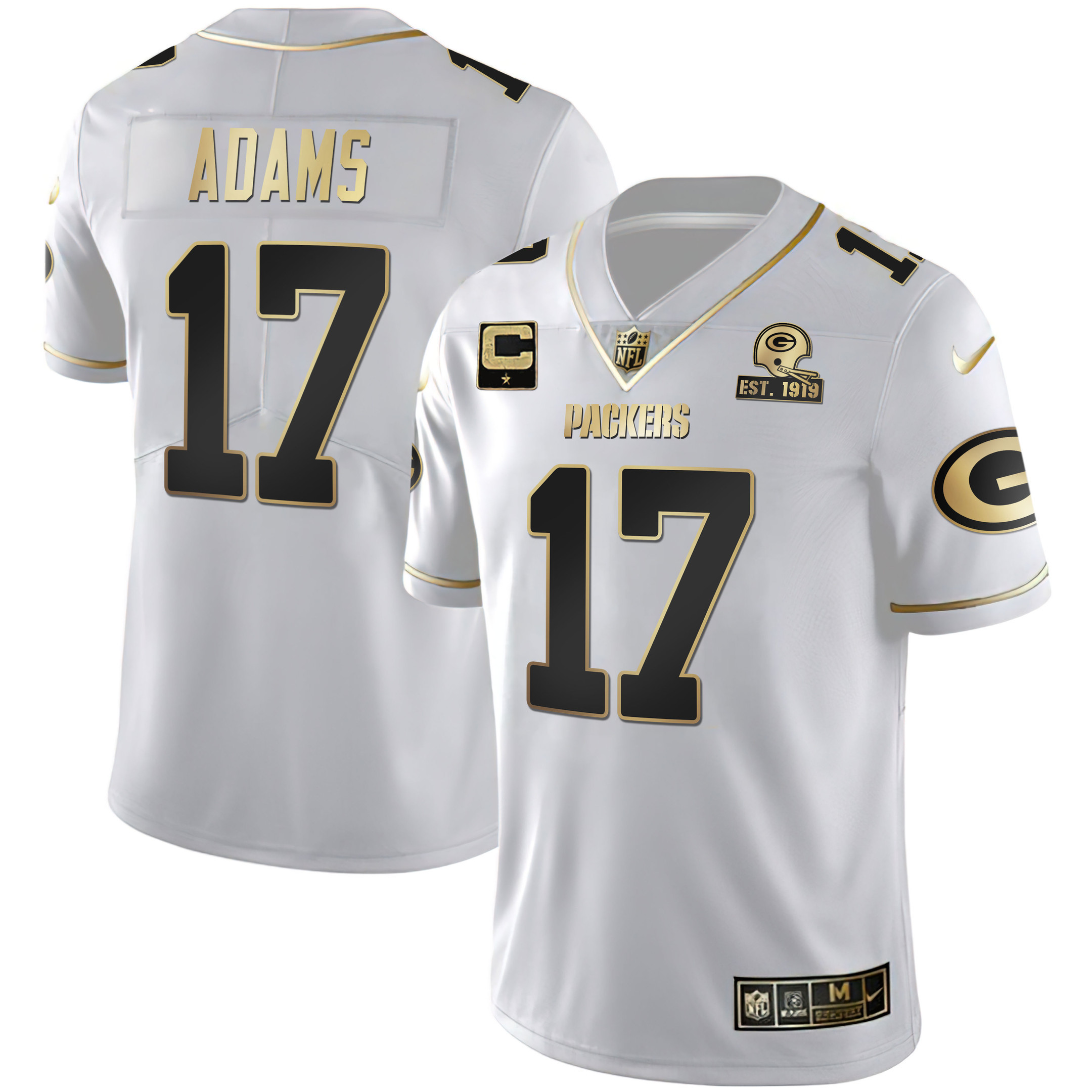 Davante Adams Green Bay Packers White Gold Jersey - All Stitched 