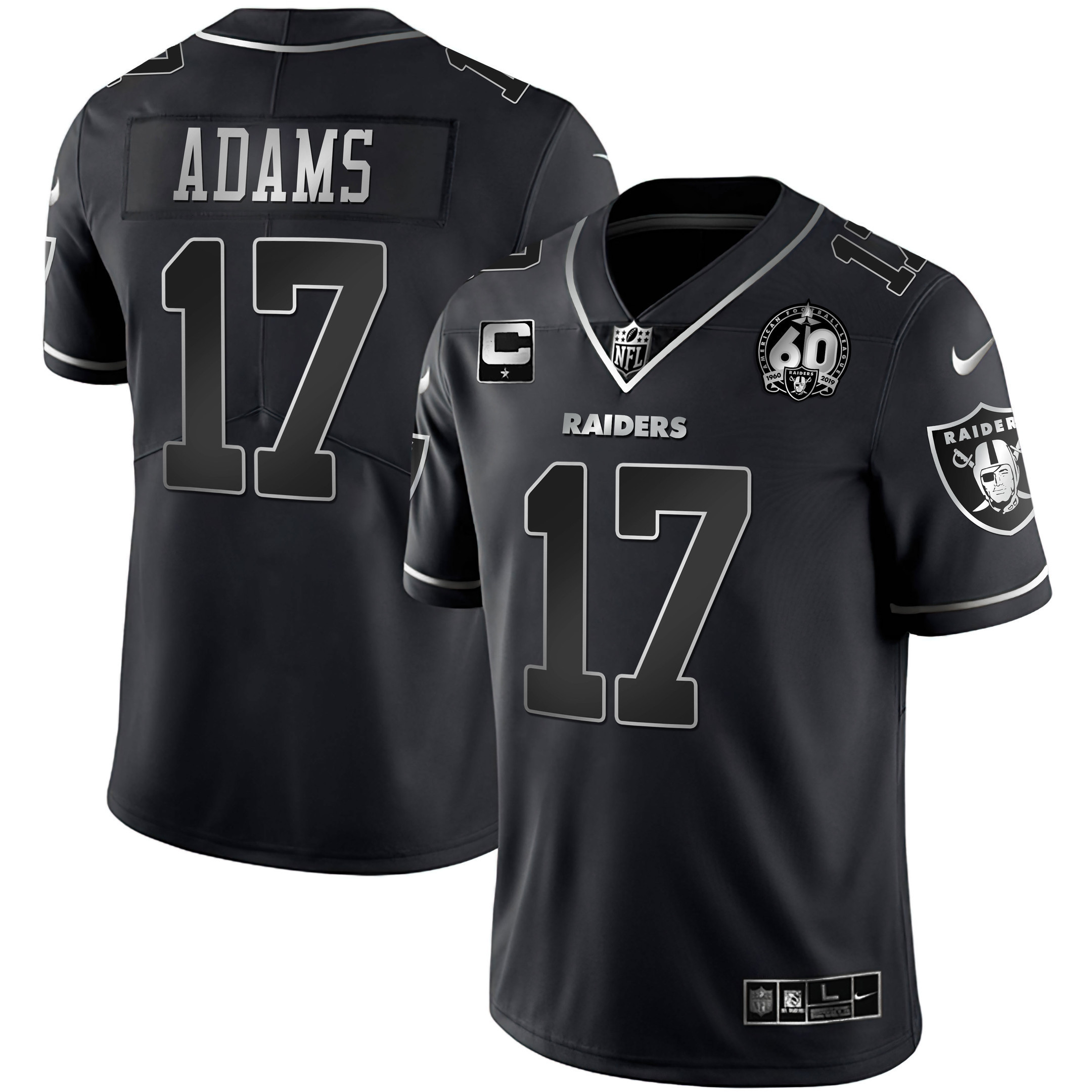 Davante Adams Men's Las Vegas Raiders 60th Season Patch Gold & Split Black Silver Jersey - All Stitched 