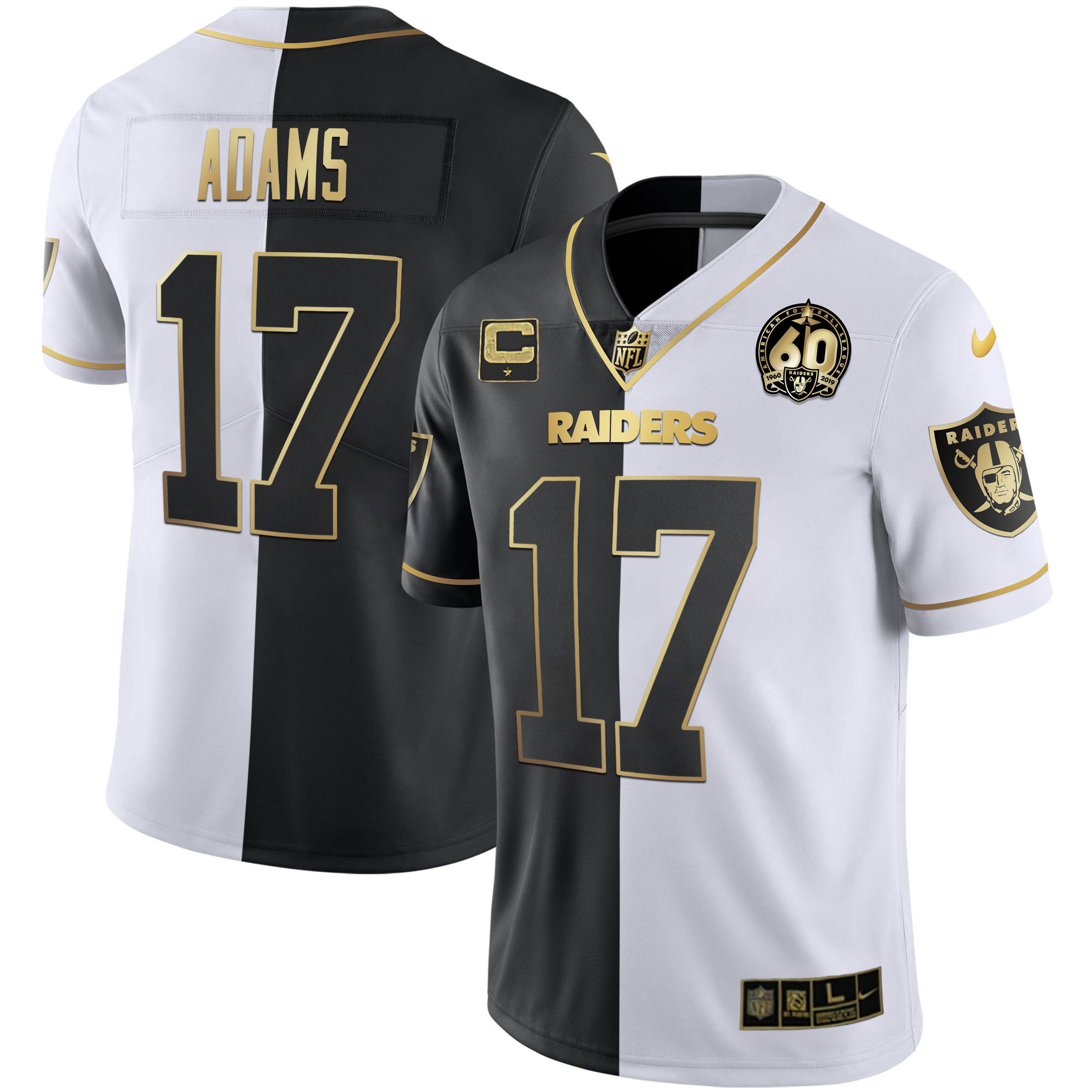 Davante Adams Men's Las Vegas Raiders 60th Season Patch Gold & Split Split Gold Jersey - All Stitched 