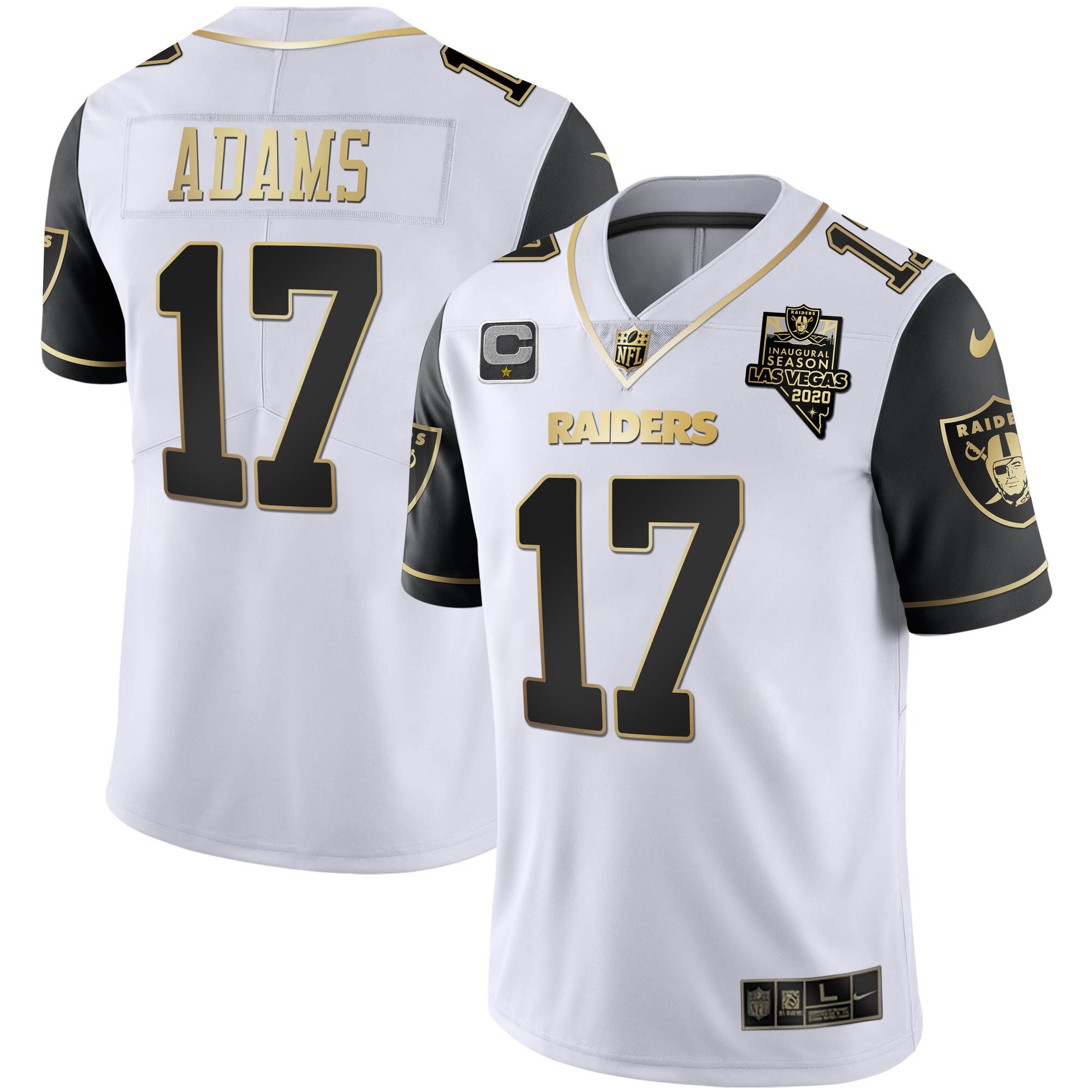 Davante Adams Men's Las Vegas Raiders Alternate Vapor Black Gold & Black Inverted Limited Inaugural Season Patch Black Sleeves Jersey - All Stitched 