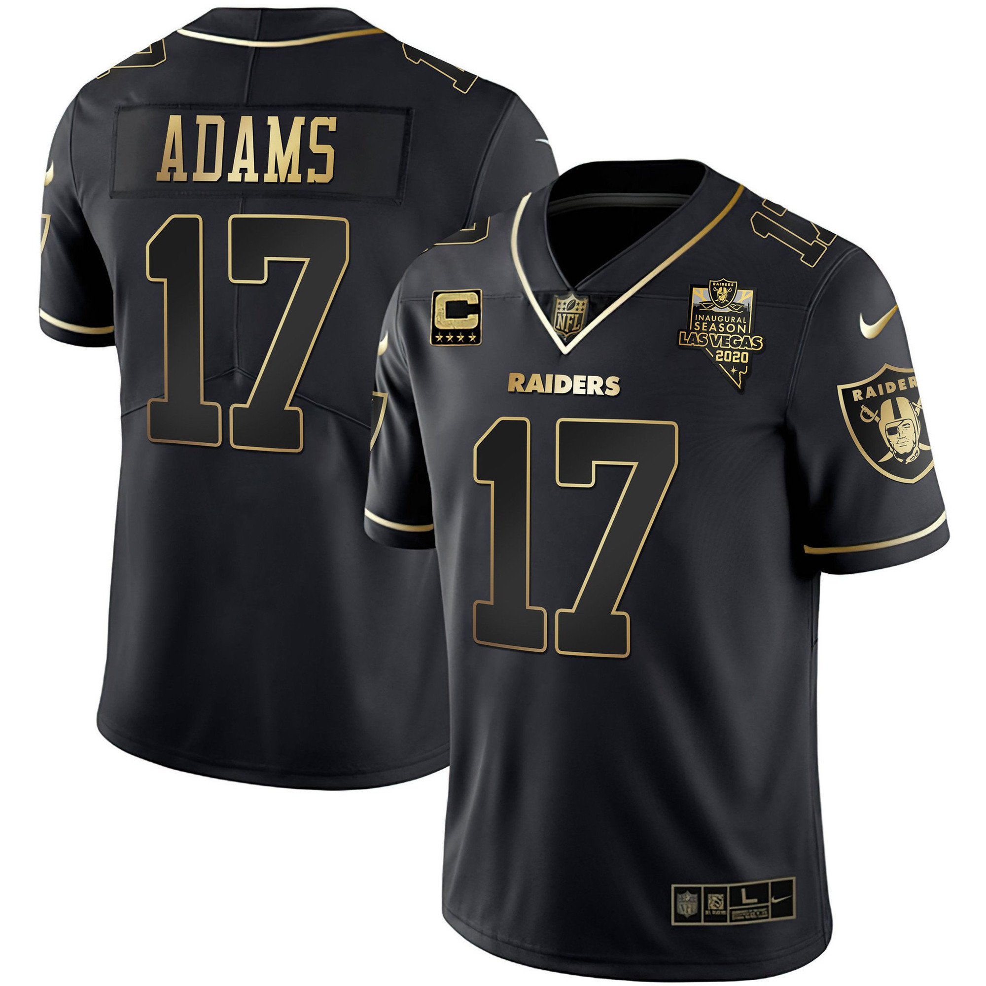 Davante Adams Men's Las Vegas Raiders Inaugural Season Patch Gold & Split Black Gold Jersey - All Stitched 