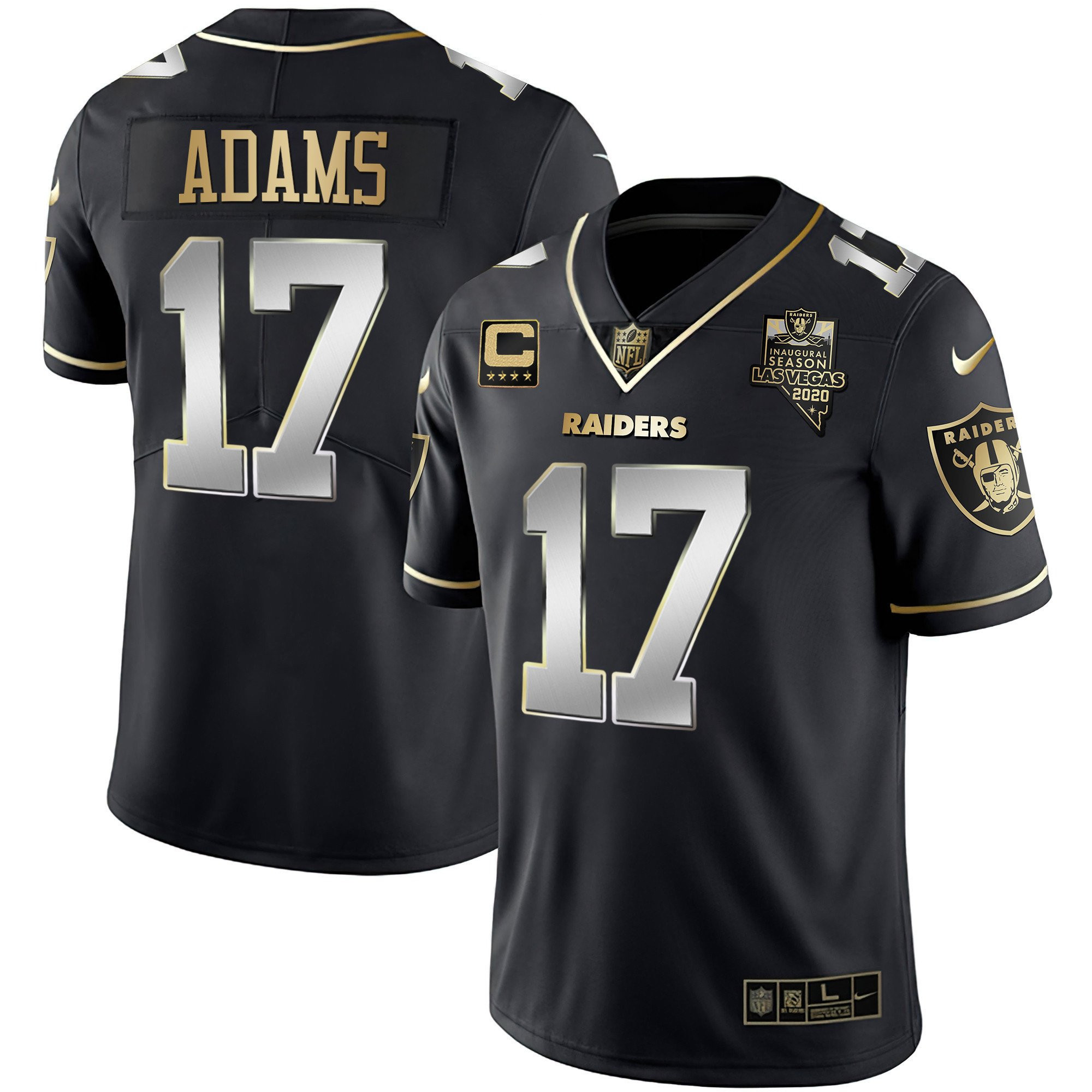 Davante Adams Men's Las Vegas Raiders Inaugural Season Patch Gold & Split Black Limited Jersey - All Stitched 