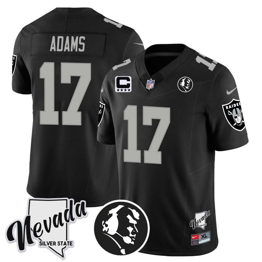 Davante Adams Men's Las Vegas Raiders John Madden Honoring & Nevada Silver State Patch Vapor Black Jersey - All Stitched 