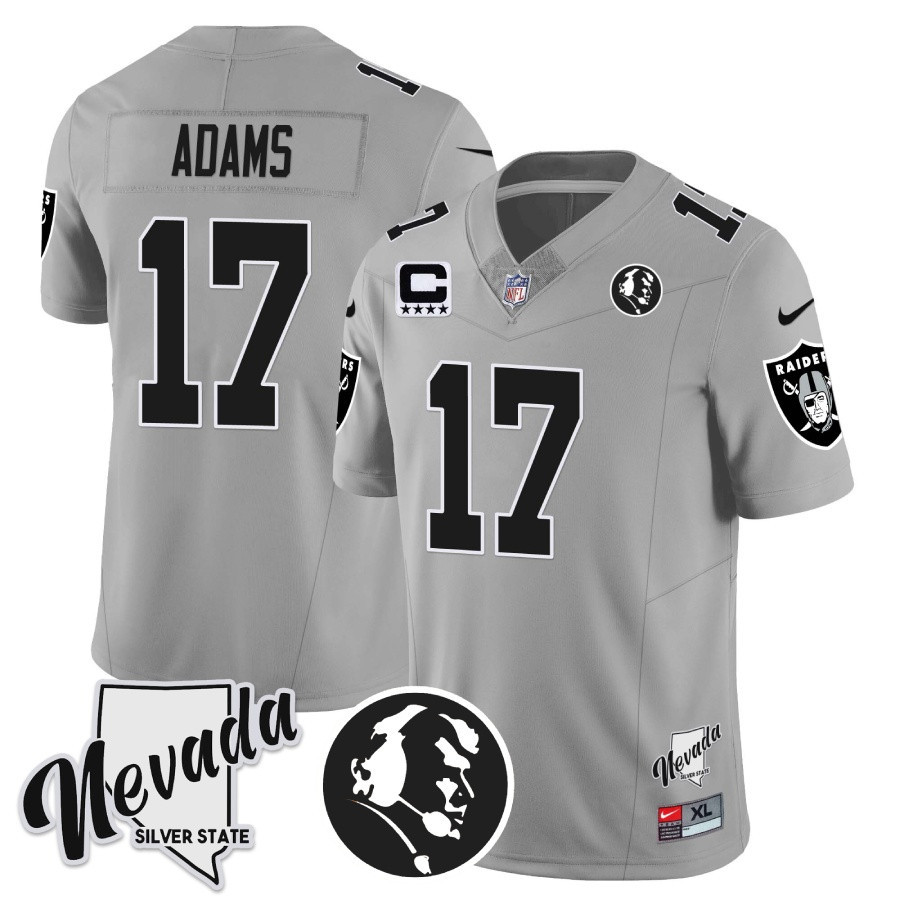 Davante Adams Men's Las Vegas Raiders John Madden Honoring & Nevada Silver State Patch Vapor Silver Jersey - All Stitched 