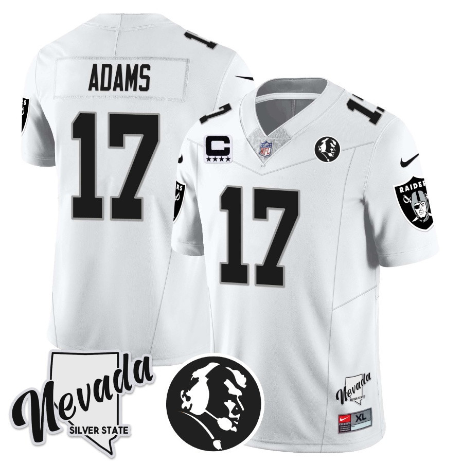 Davante Adams Men's Las Vegas Raiders John Madden Honoring & Nevada Silver State Patch Vapor White Jersey - All Stitched 