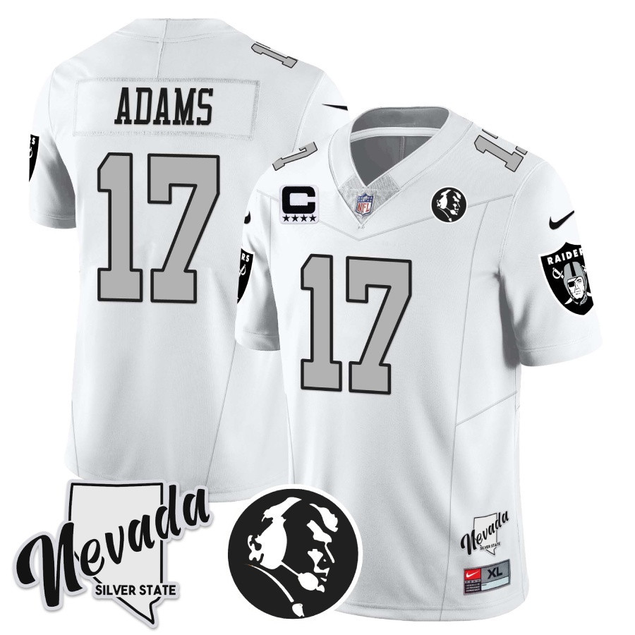 Davante Adams Men's Las Vegas Raiders John Madden Honoring & Nevada Silver State Patch Vapor White Silver Jersey - All Stitched 