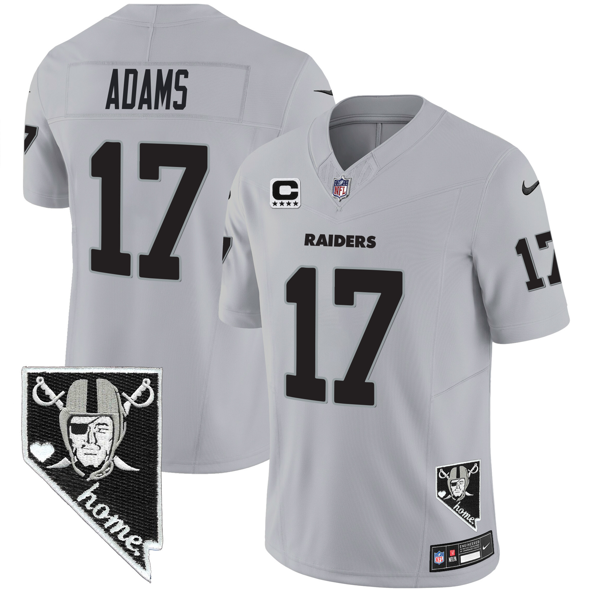 Davante Adams Men's Las Vegas Raiders Nevada Home Patch Vapor Gray Jersey - All Stitched 