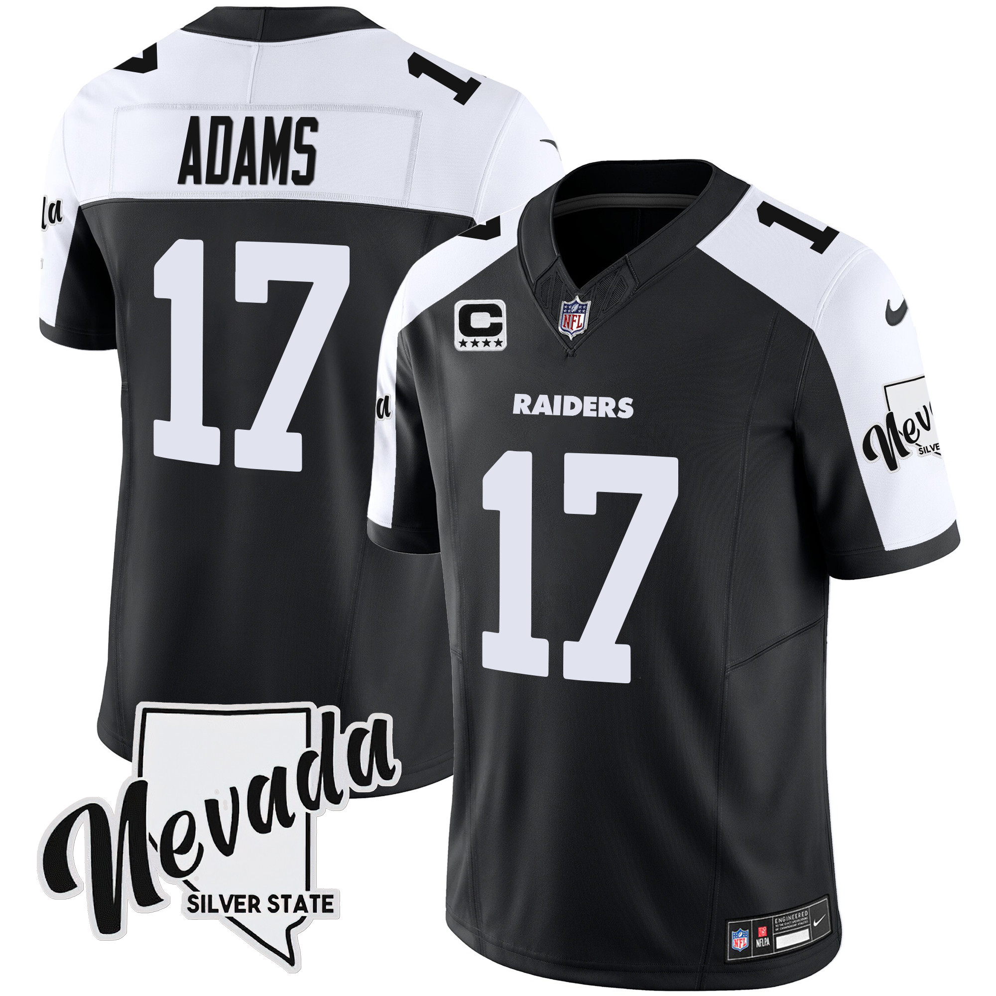 Davante Adams Men's Las Vegas Raiders Nevada Silver State Patch Vapor Black Alternate Jersey - All Stitched 