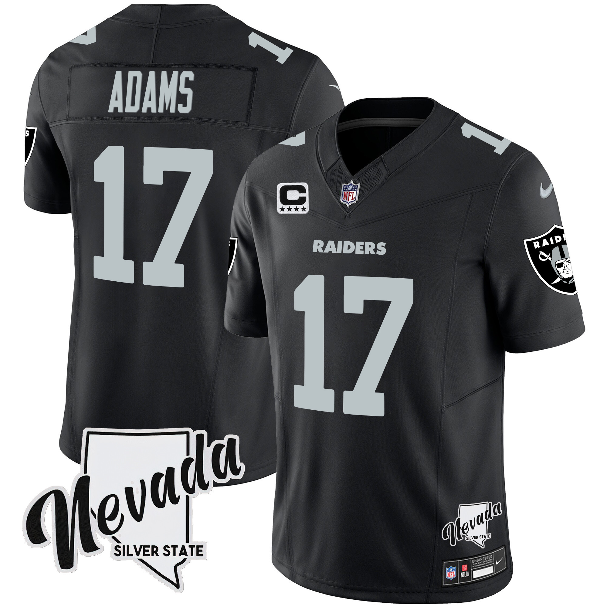 Davante Adams Men's Las Vegas Raiders Nevada Silver State Patch Vapor Black Jersey - All Stitched 