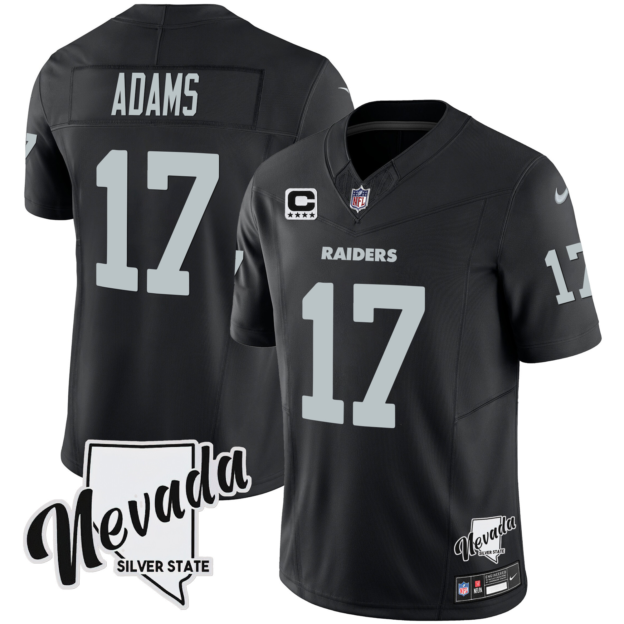 Davante Adams Men's Las Vegas Raiders Nevada Silver State Patch Vapor Black Jersey - All Stitched 