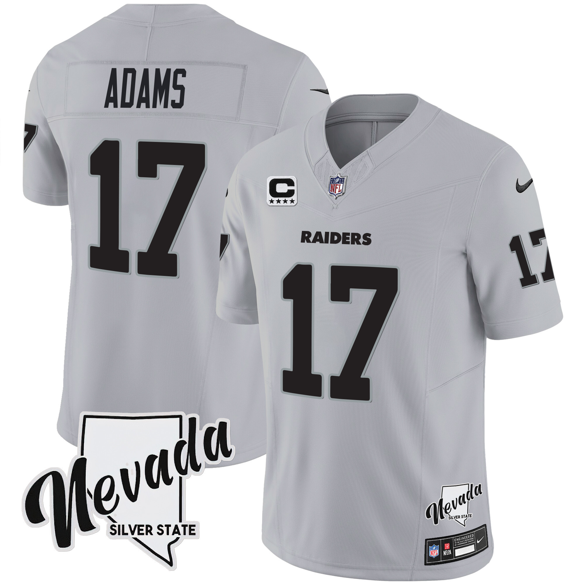 Davante Adams Men's Las Vegas Raiders Nevada Silver State Patch Vapor Gray Jersey - All Stitched 