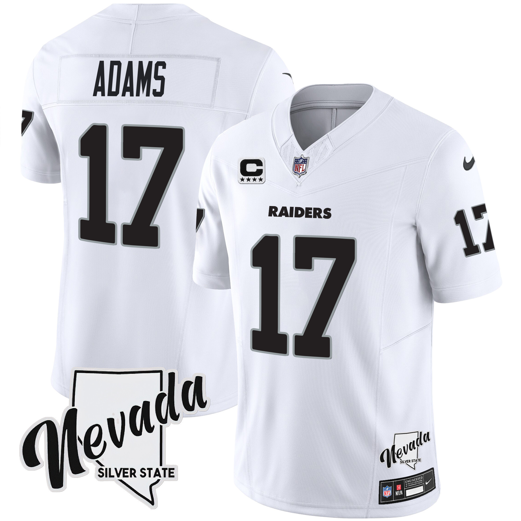 Davante Adams Men's Las Vegas Raiders Nevada Silver State Patch Vapor White Jersey - All Stitched 