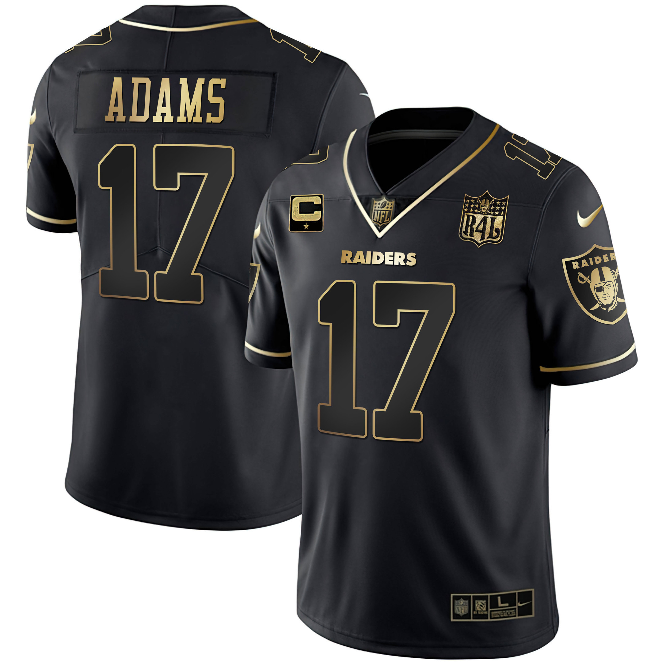 Davante Adams Men's Las Vegas Raiders Raider4Life Patch White Gold and Black Gold Black Gold Jersey - All Stitched 