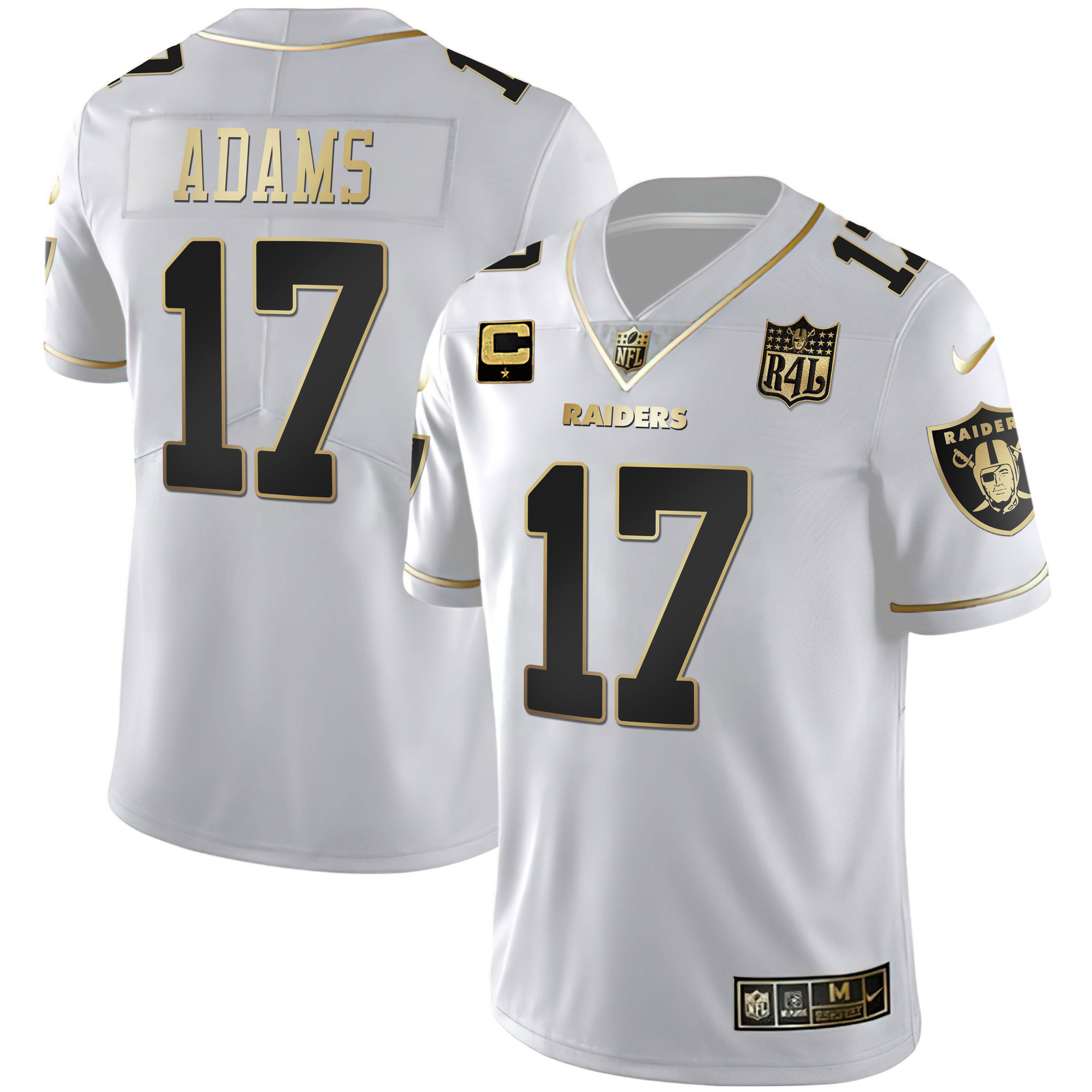 Davante Adams Men's Las Vegas Raiders Raider4Life Patch White Gold and Black Gold White Gold Jersey - All Stitched 