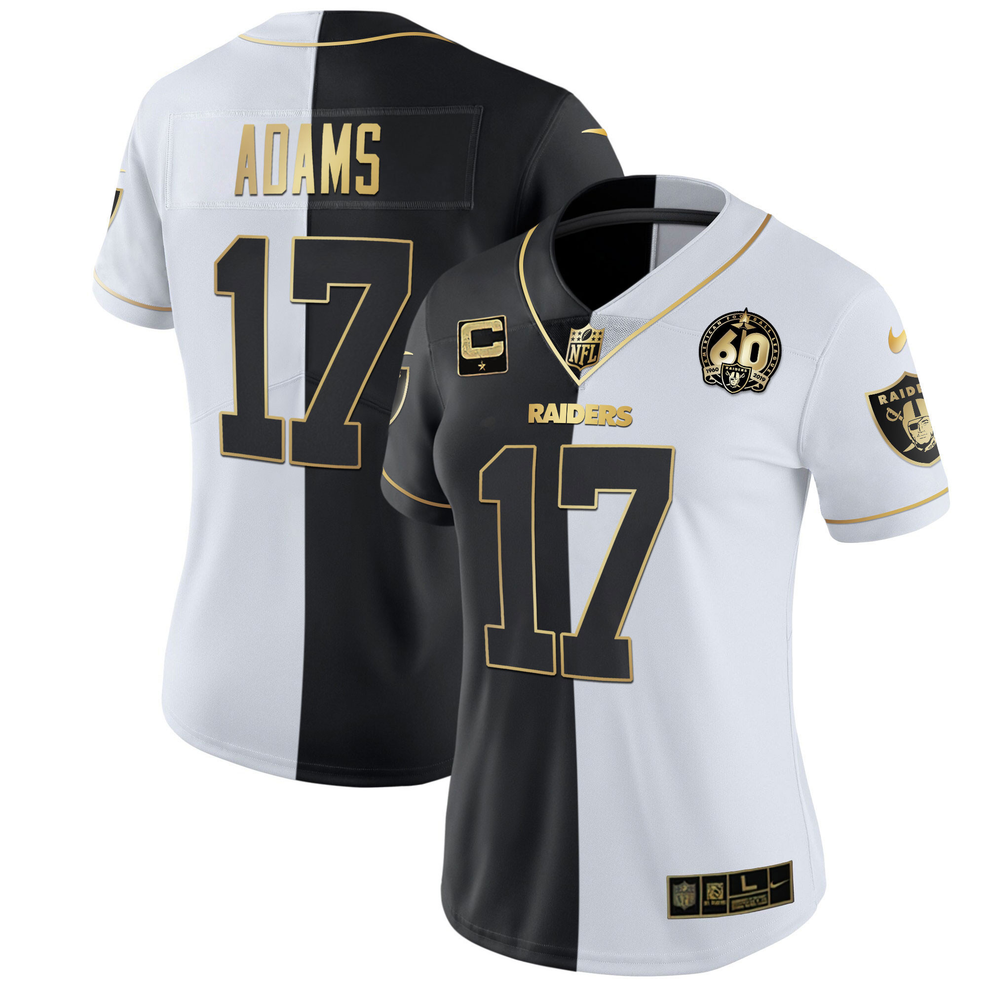 Davante Adams Women's Las Vegas Raiders 60th Season Patch Gold & Split Split Gold Jersey - All Stitched 