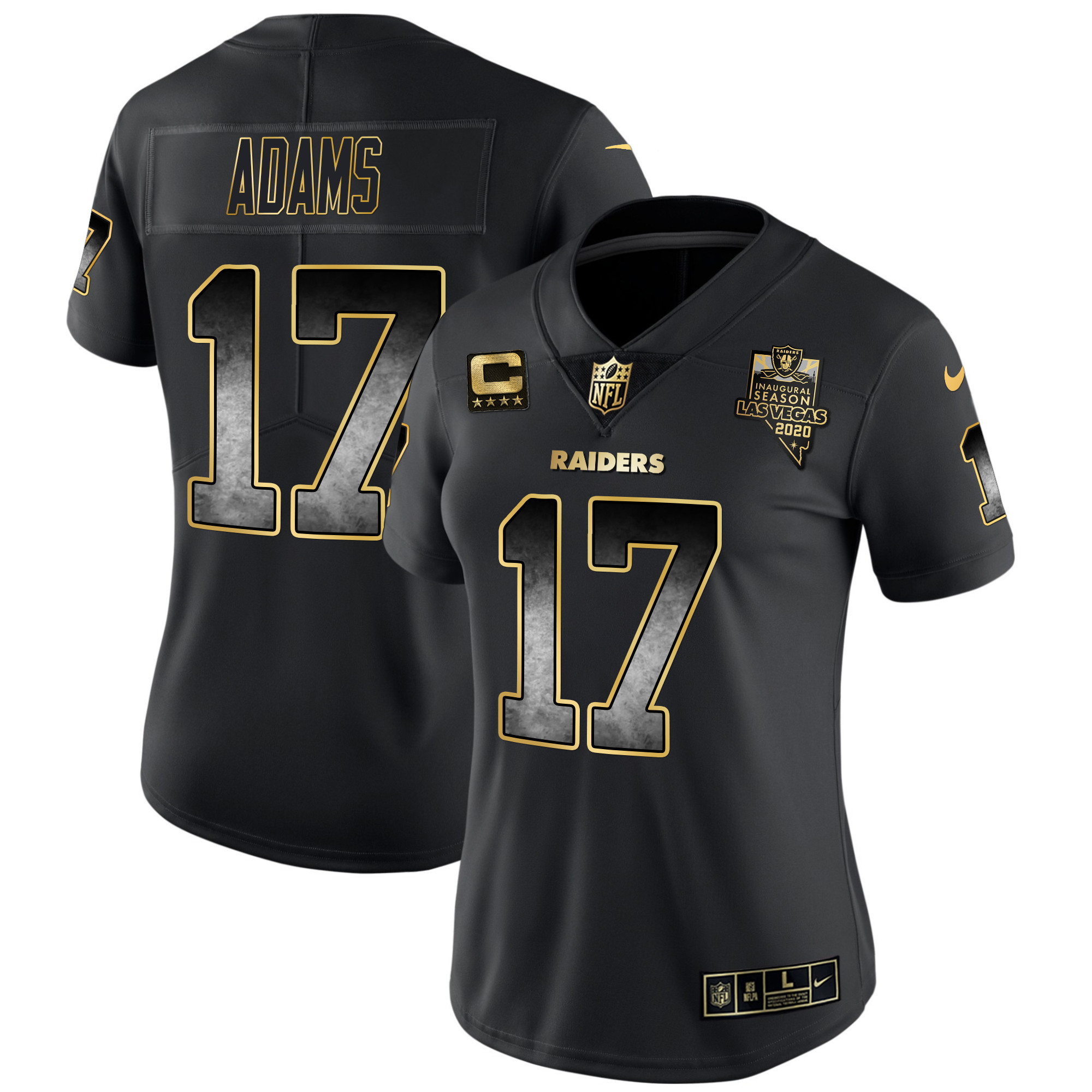 Davante Adams Women's Las Vegas Raiders Gold Arch Smoke Vapor Black Gold Jersey - All Stitched 